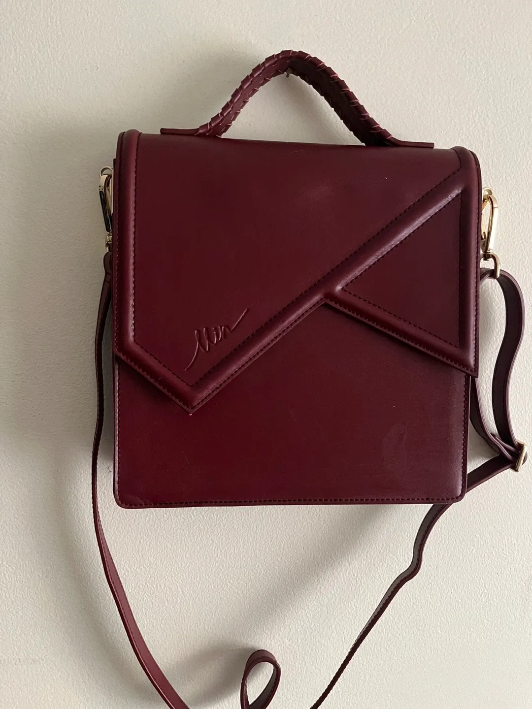 Ninaru Burgundy Leather Satchel Bag thumbnail