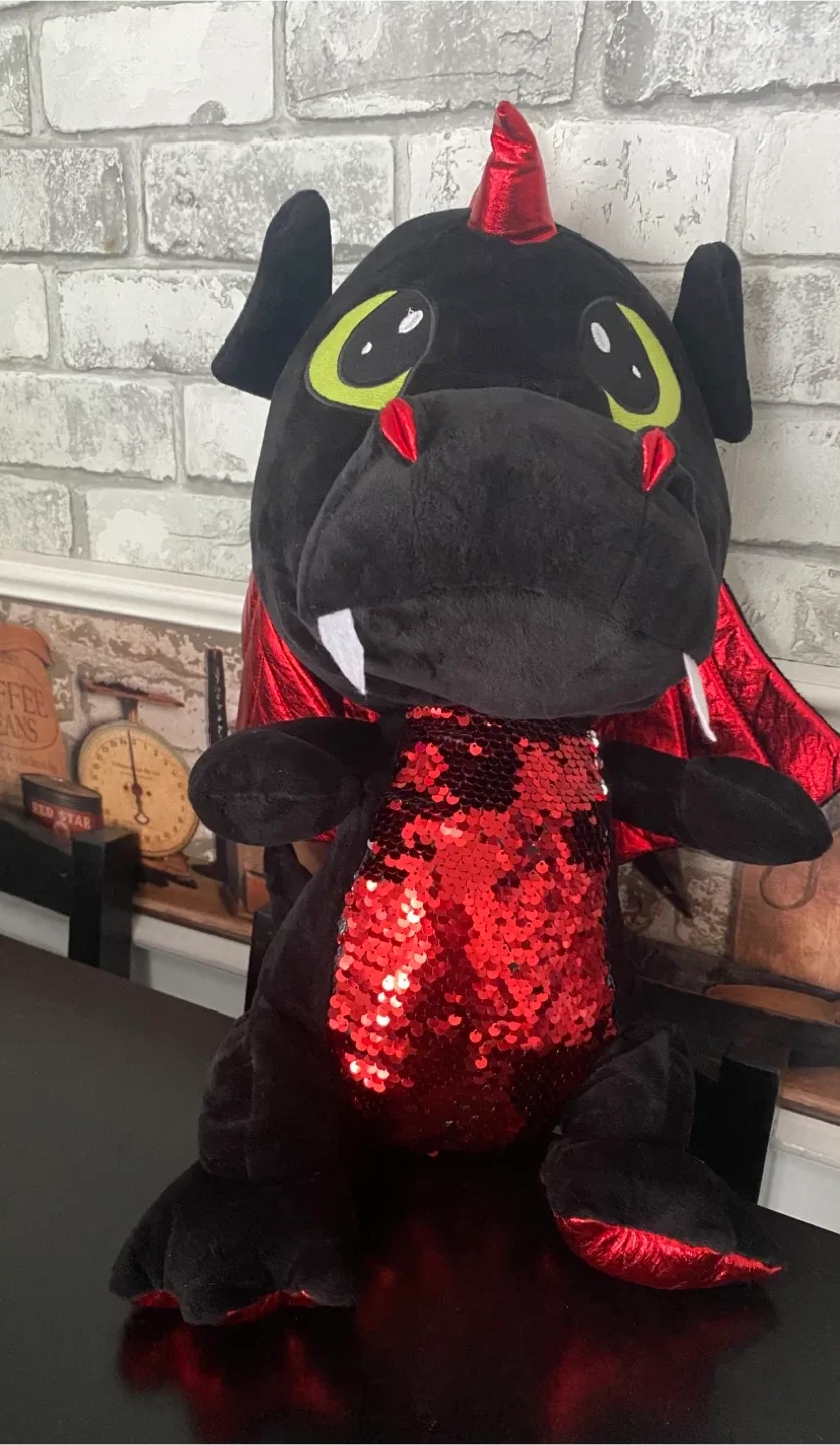 Large Cute Dragon Plush Toy with reversible red/silver sequins! thumbnail