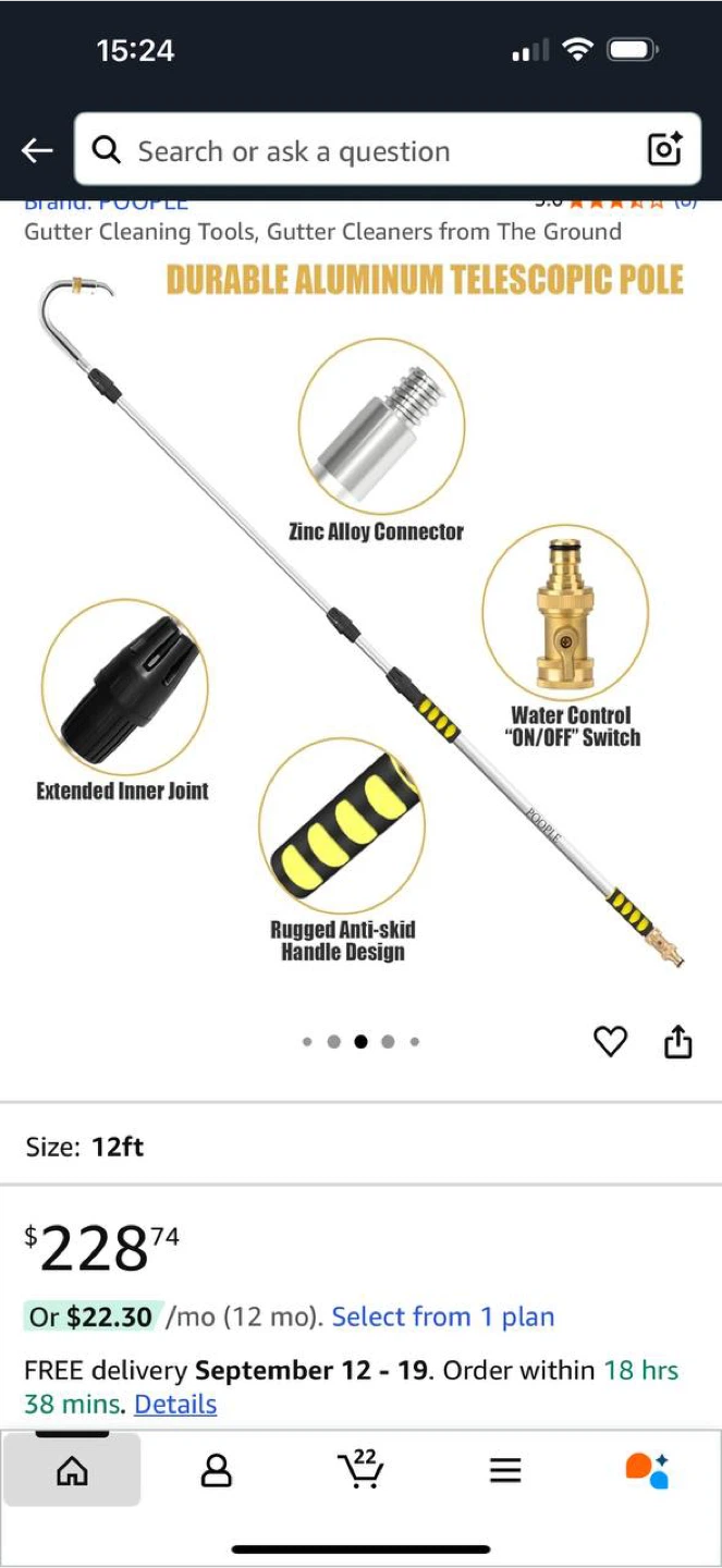 POOPLE Gutter Cleaning Tool – 12ft Extension Pole Kit - photo 4