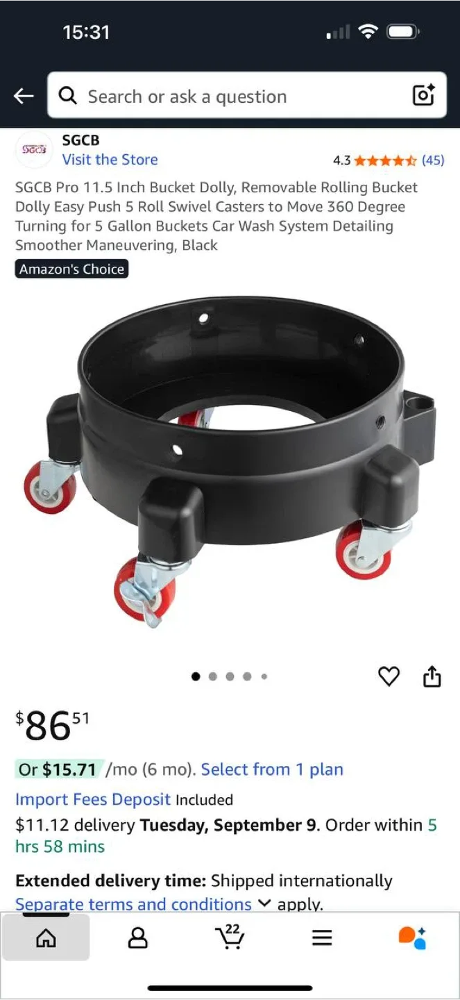 SGCB Pro 11.5 Inch Bucket Dolly – Rolling Dolly for 5 Gallon thumbnail