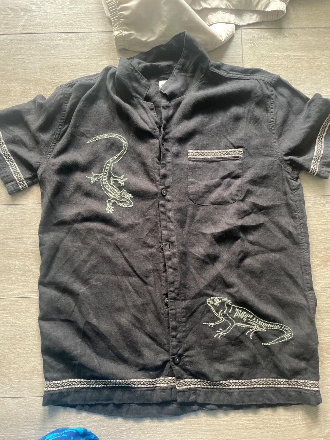 Black Button-Up Shirt with Lizard Embroidery thumbnail