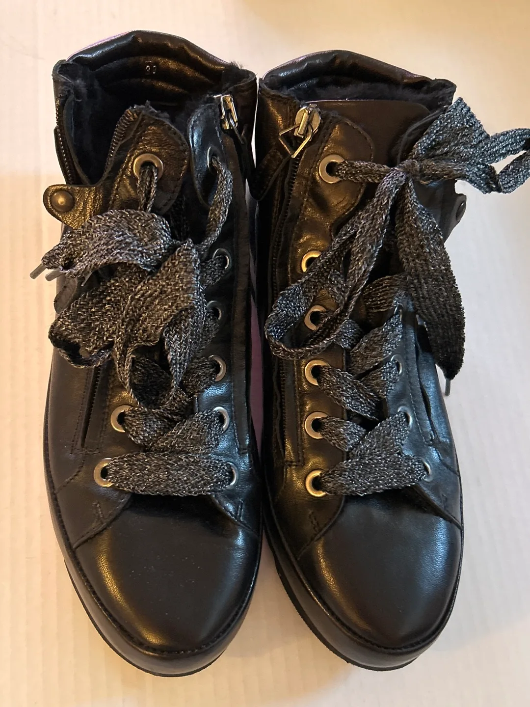 Black Leather Ankle Boots with Zipper Detail thumbnail