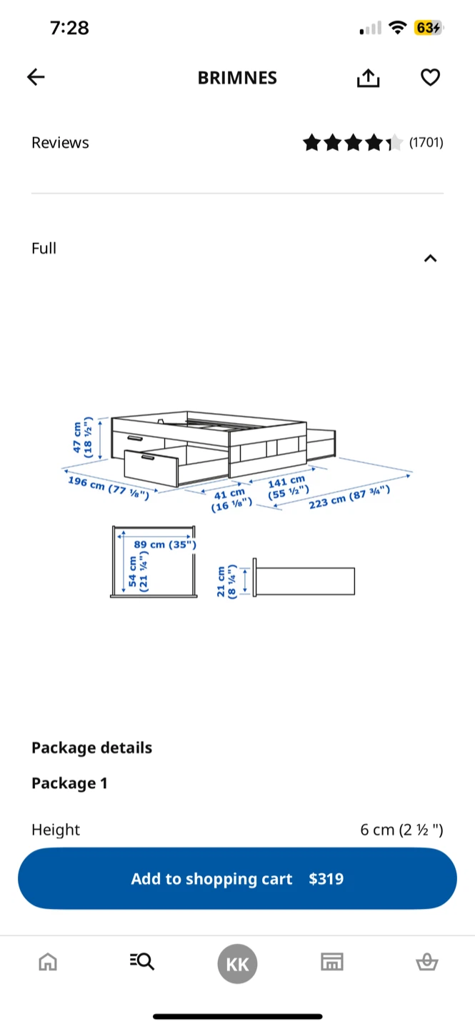 IKEA Brimnes Full Bed Frame with Storage