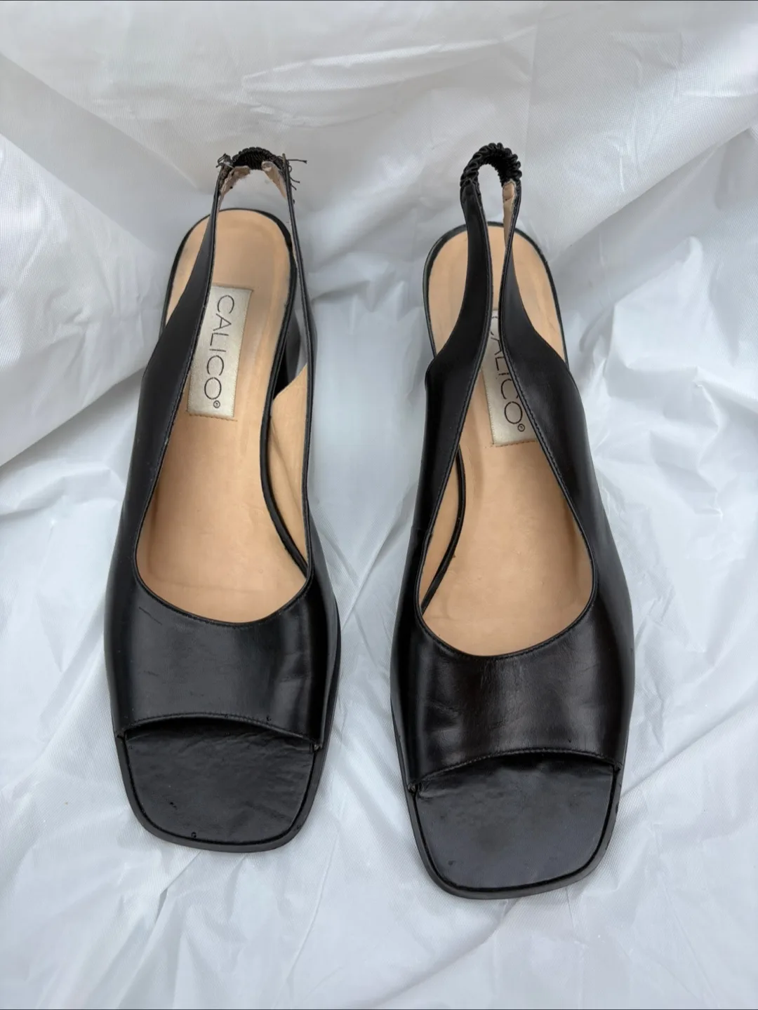 Calico Black Leather Slingback Heels - classic - Size 10 thumbnail