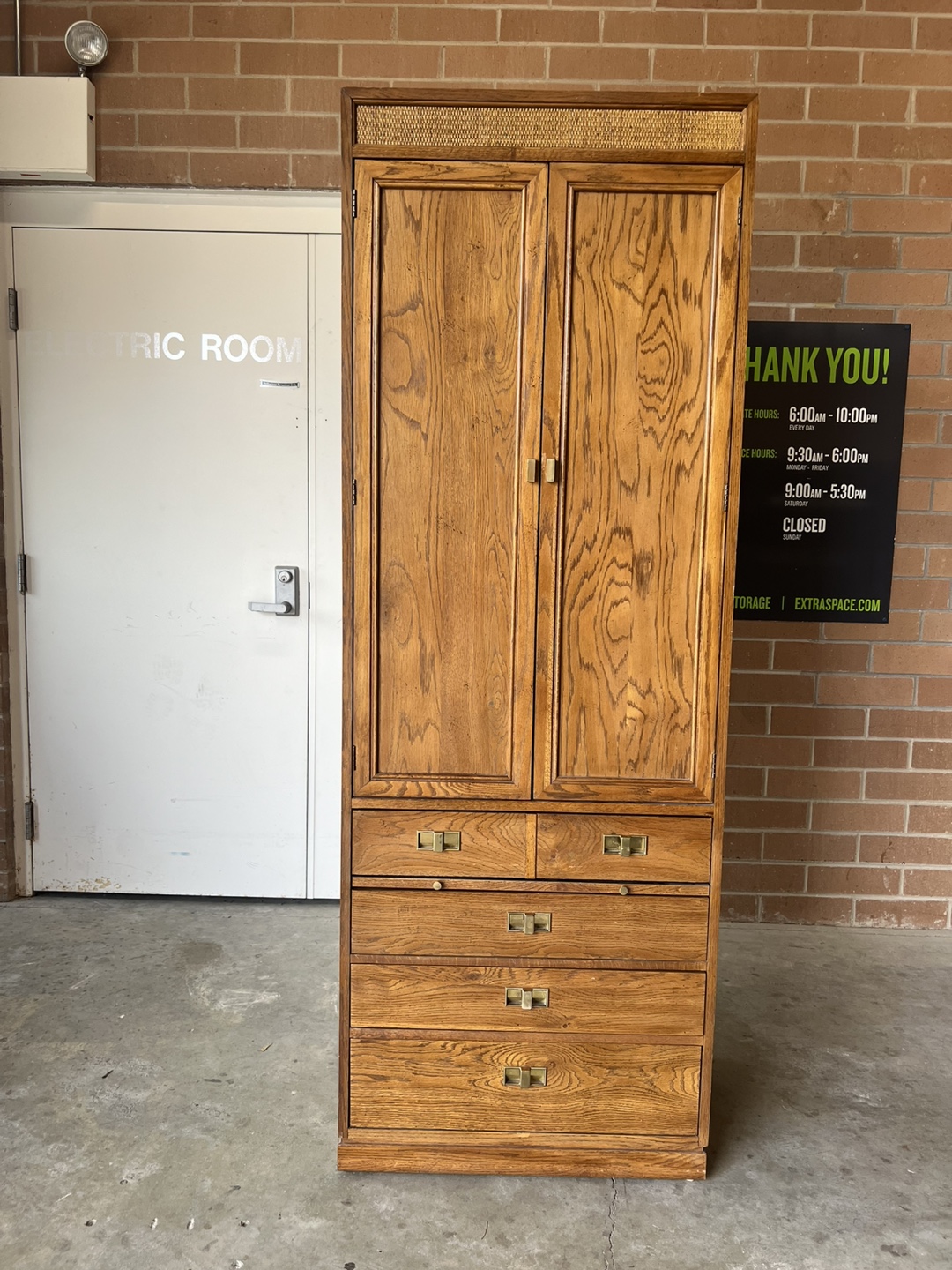 Wooden Armoire with Drawers and Shelves