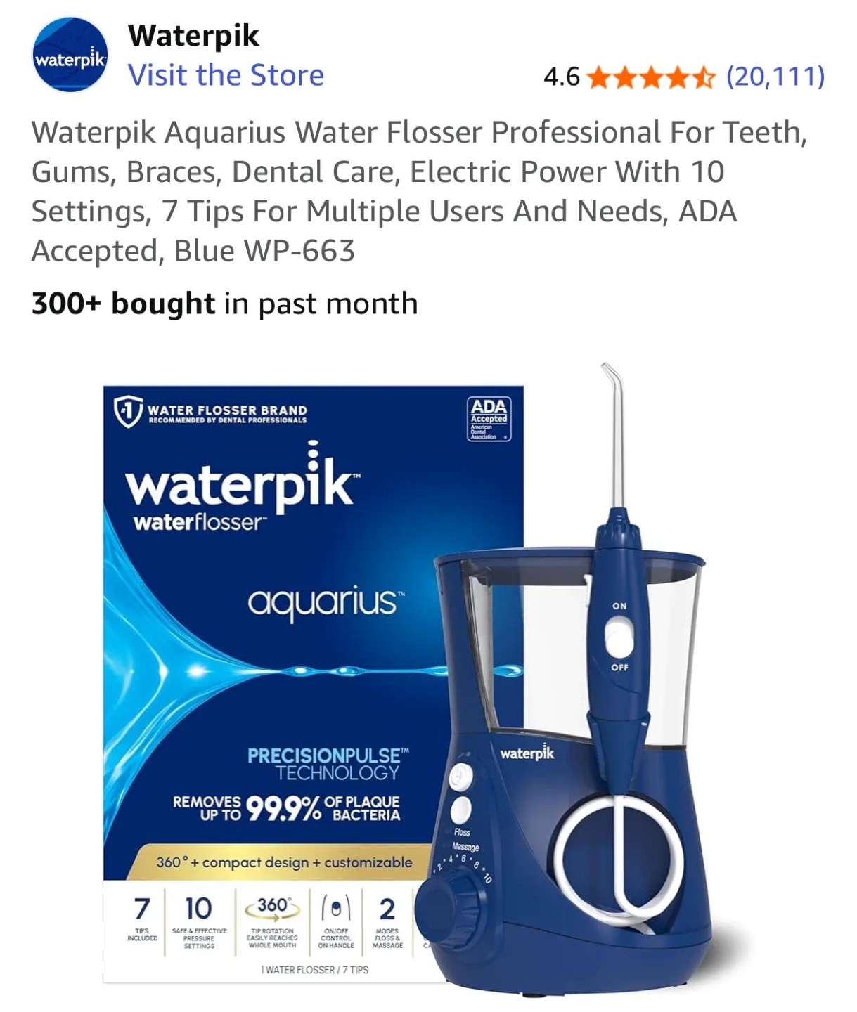 Waterpik Aquarius Water Flosser WP-663 - Like New! thumbnail