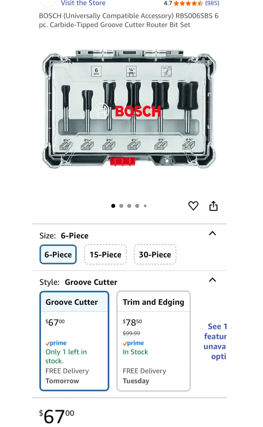 New! Bosch RBS006SBS 6-Piece Router Bit Set thumbnail