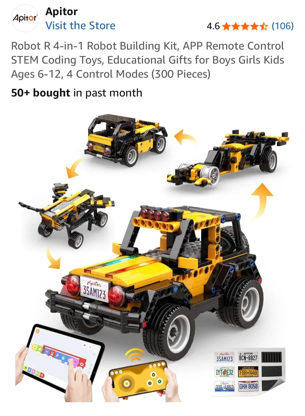 Apitor Robot R 4-in-1 Building Kit, STEM Coding Toy thumbnail