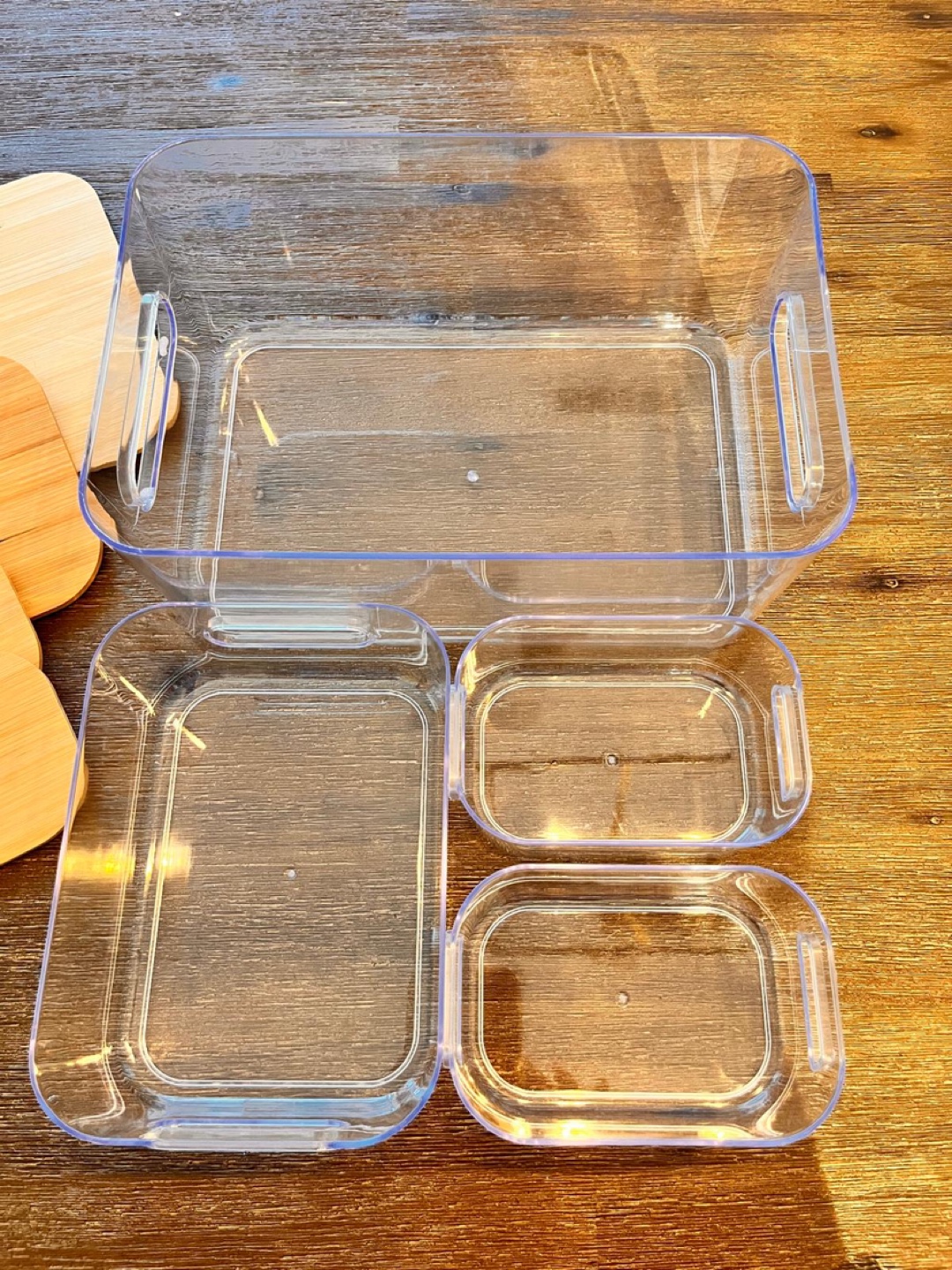 Clear Plastic Storage Bins with Bamboo Lids (Set of 4)