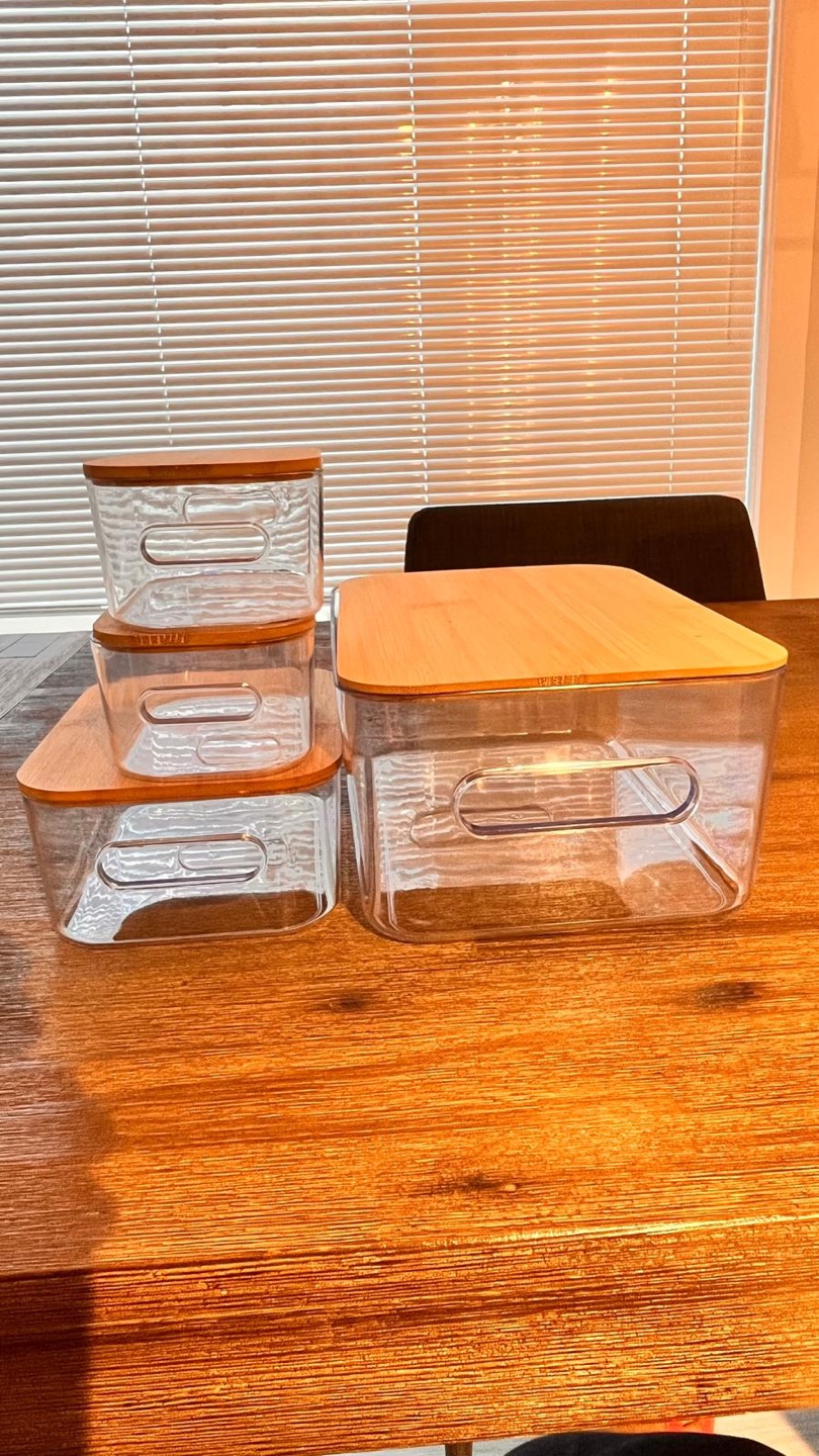 Clear Plastic Storage Bins with Bamboo Lids (Set of 4) - photo 3