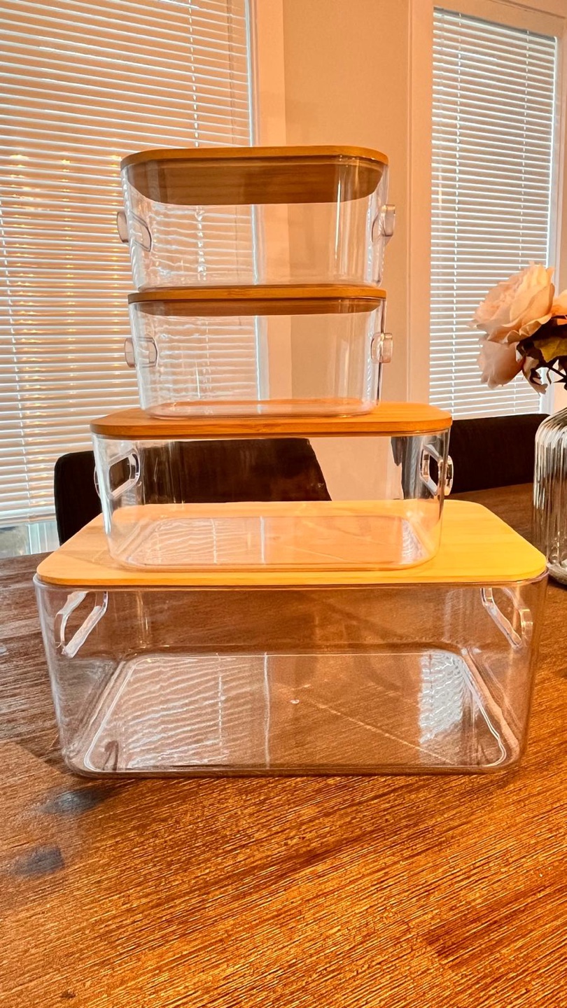 Clear Plastic Storage Bins with Bamboo Lids (Set of 4) - photo 5