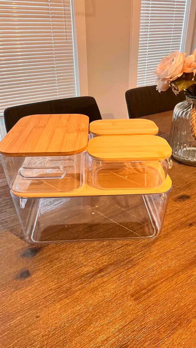 Clear Plastic Storage Bins with Bamboo Lids (Set of 4) - photo 4