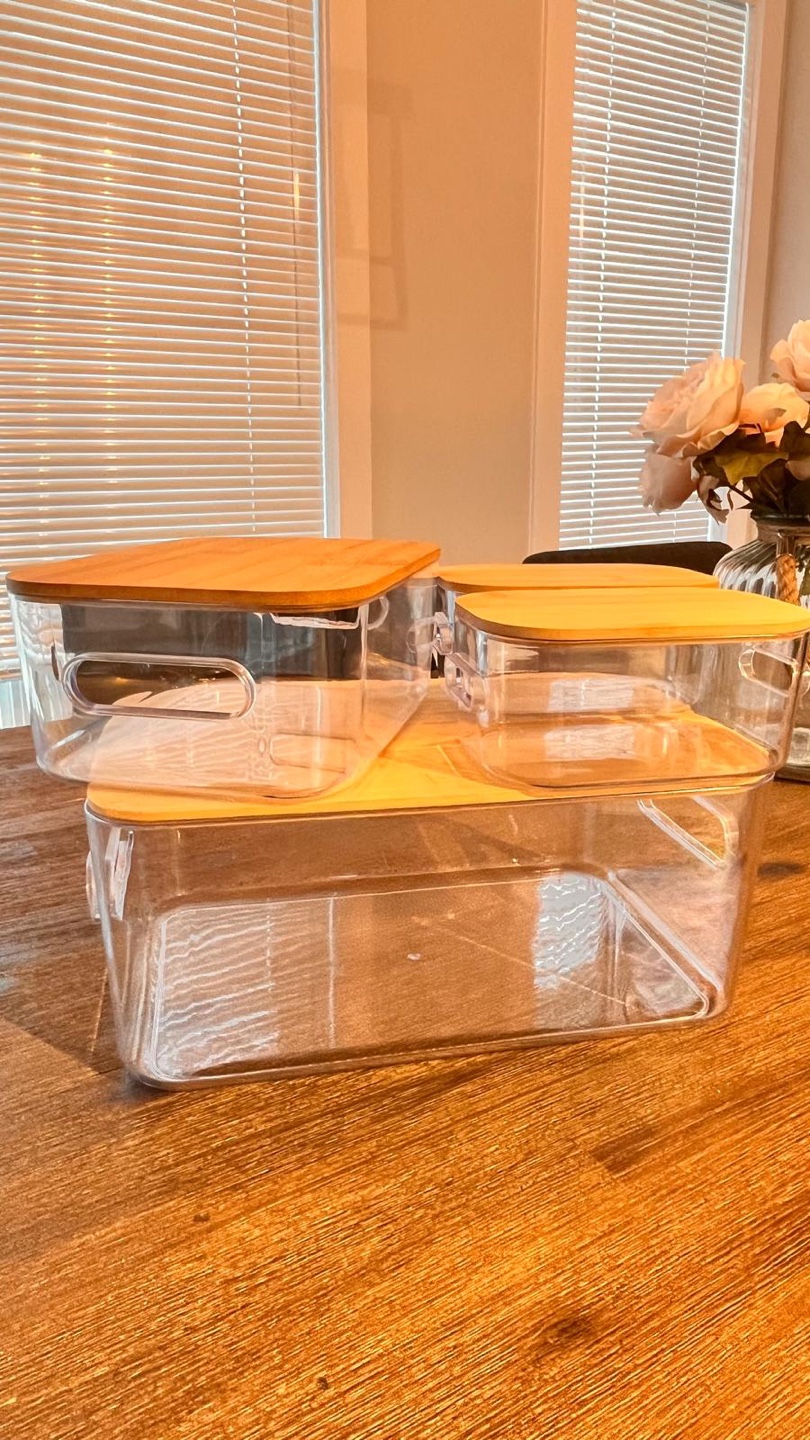 Clear Plastic Storage Bins with Bamboo Lids (Set of 4) - photo 2