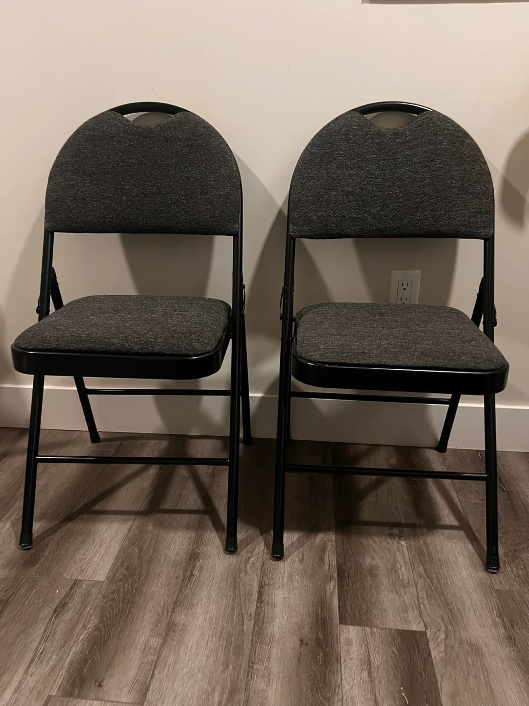 Two (2) Folding Chairs - Black Frame, Grey Fabric thumbnail