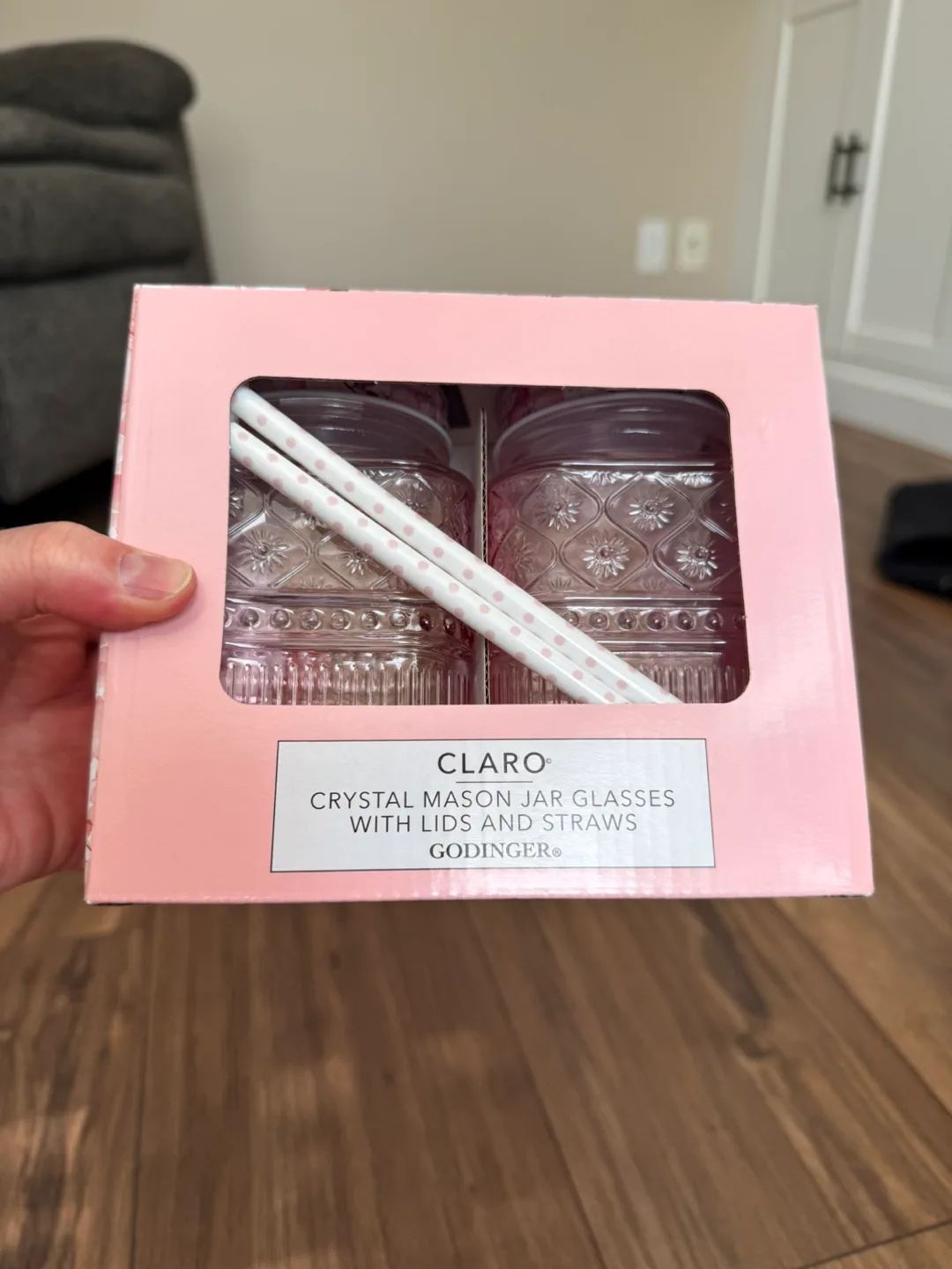 Godinger Claro Crystal Mason Jar Glasses with Lids & Straws thumbnail