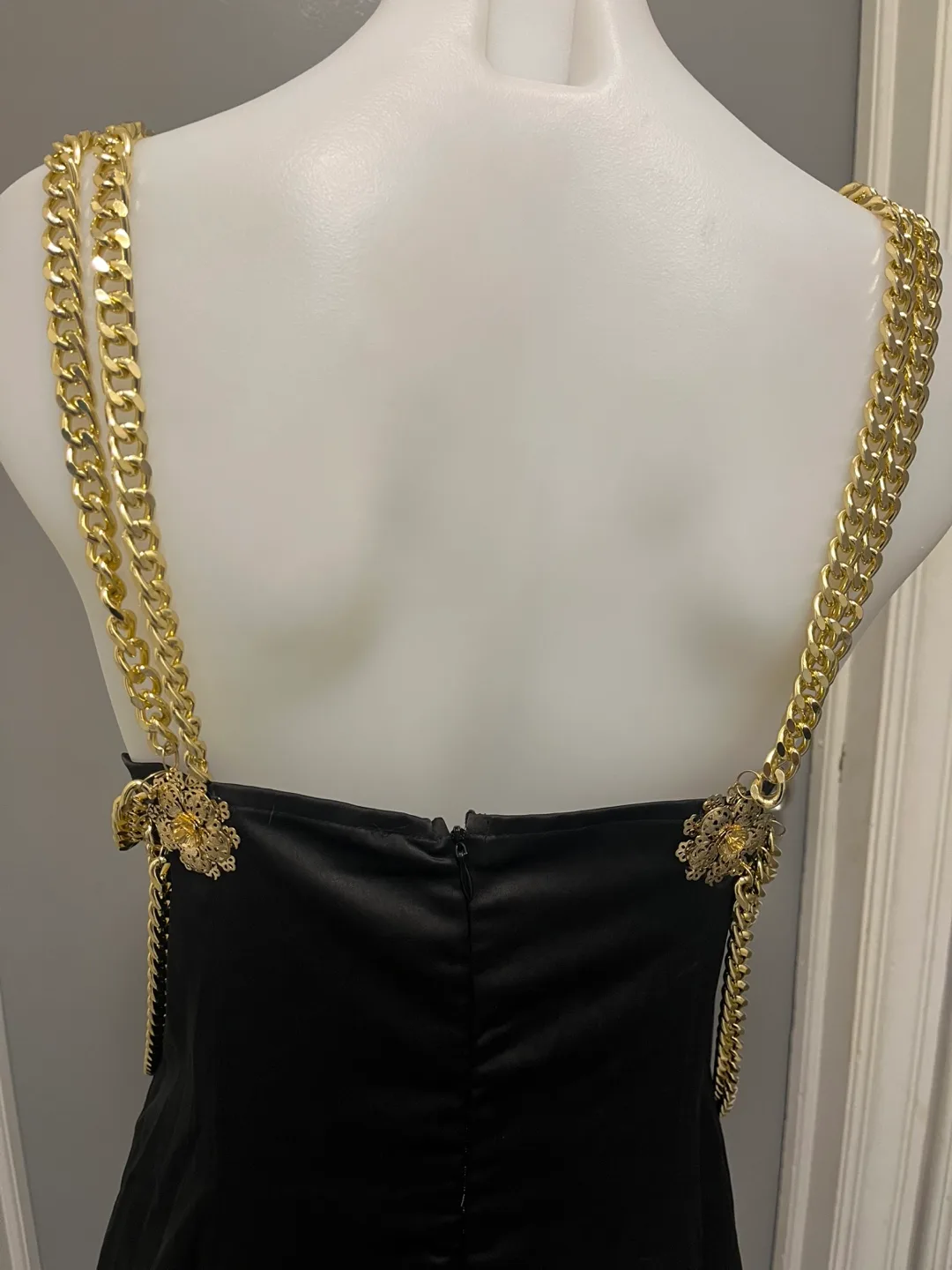 Bella Barnett style Black Dress with Gold Chain Details image indicator(6)