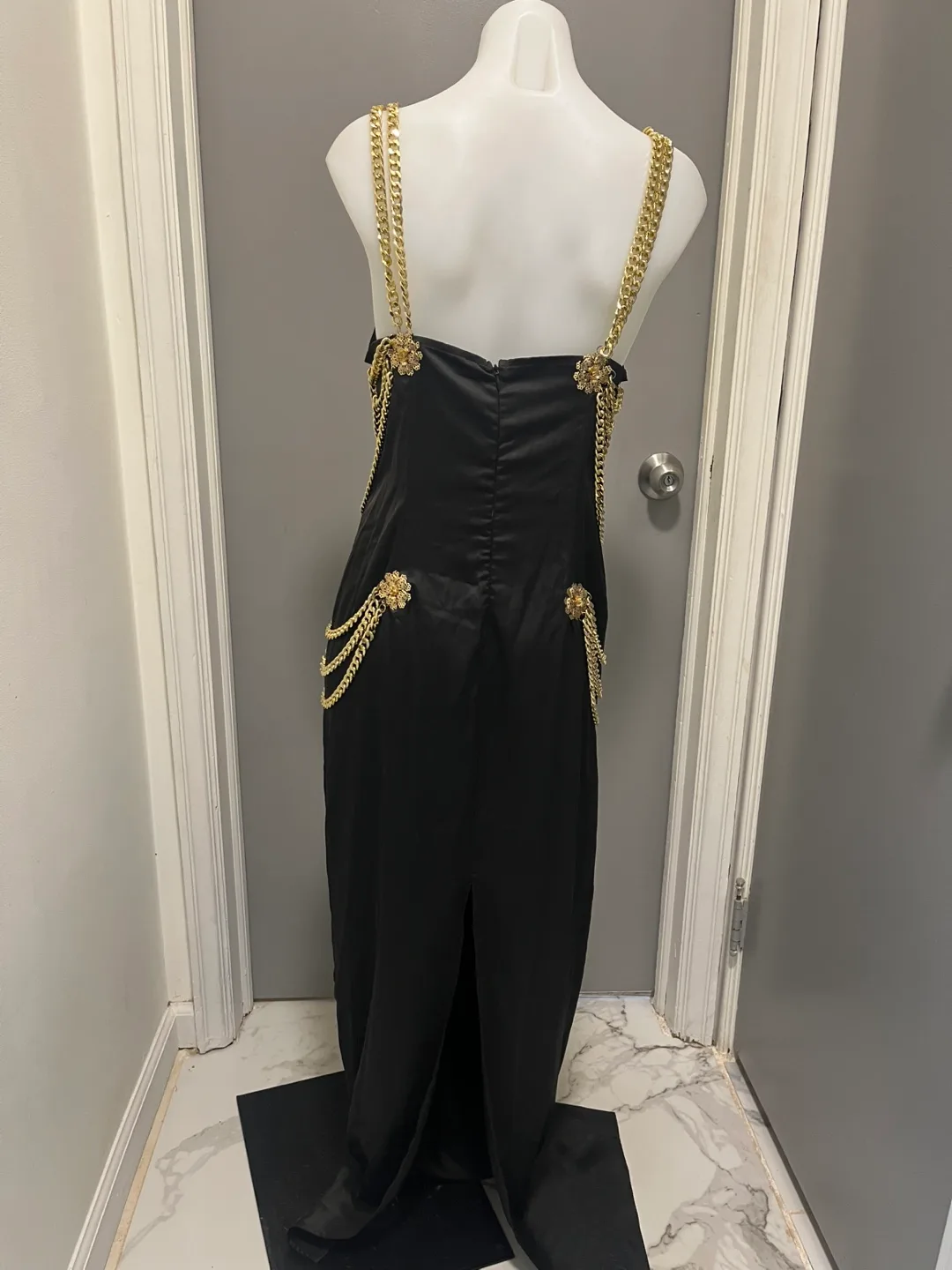 Bella Barnett style Black Dress with Gold Chain Details image indicator(5)