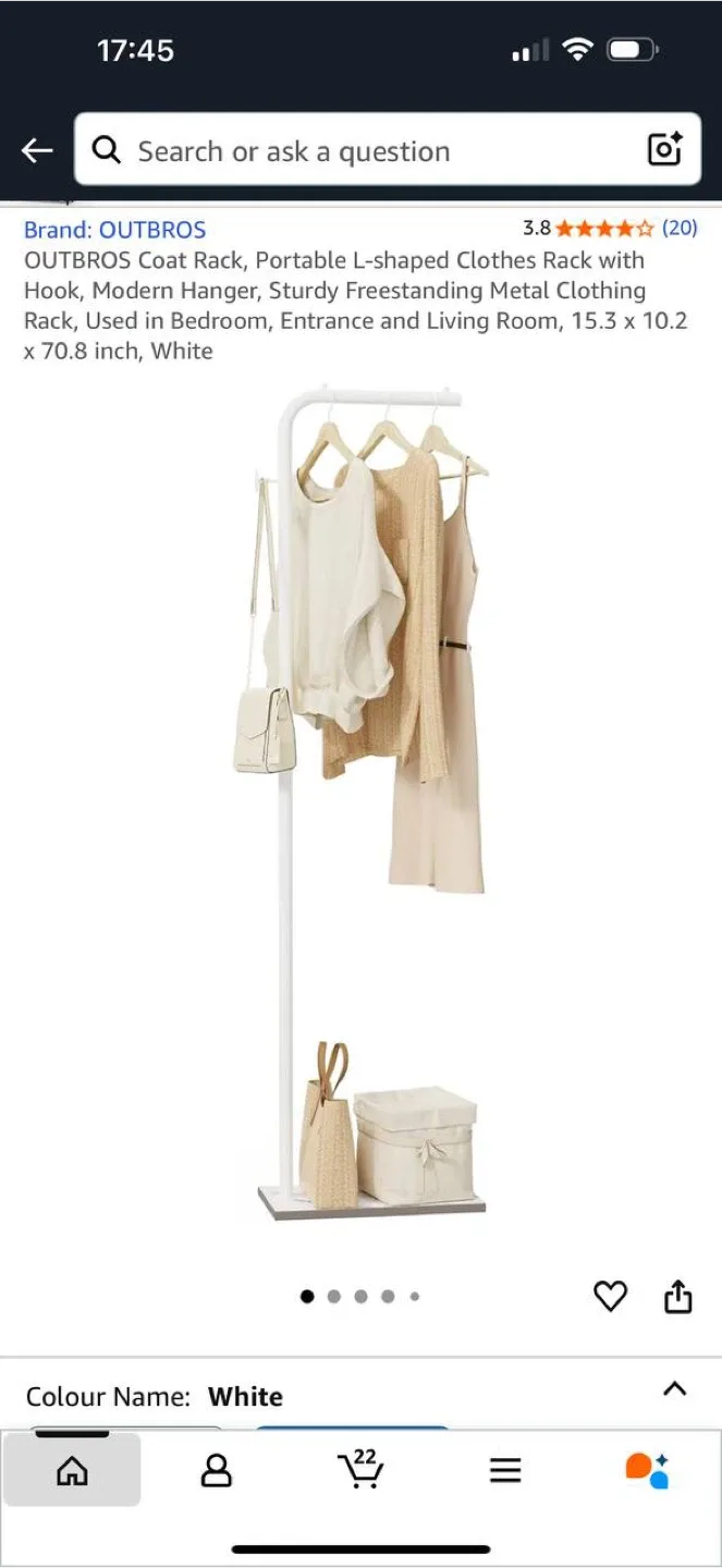 OUTBROS White L-Shaped Coat Rack – New thumbnail