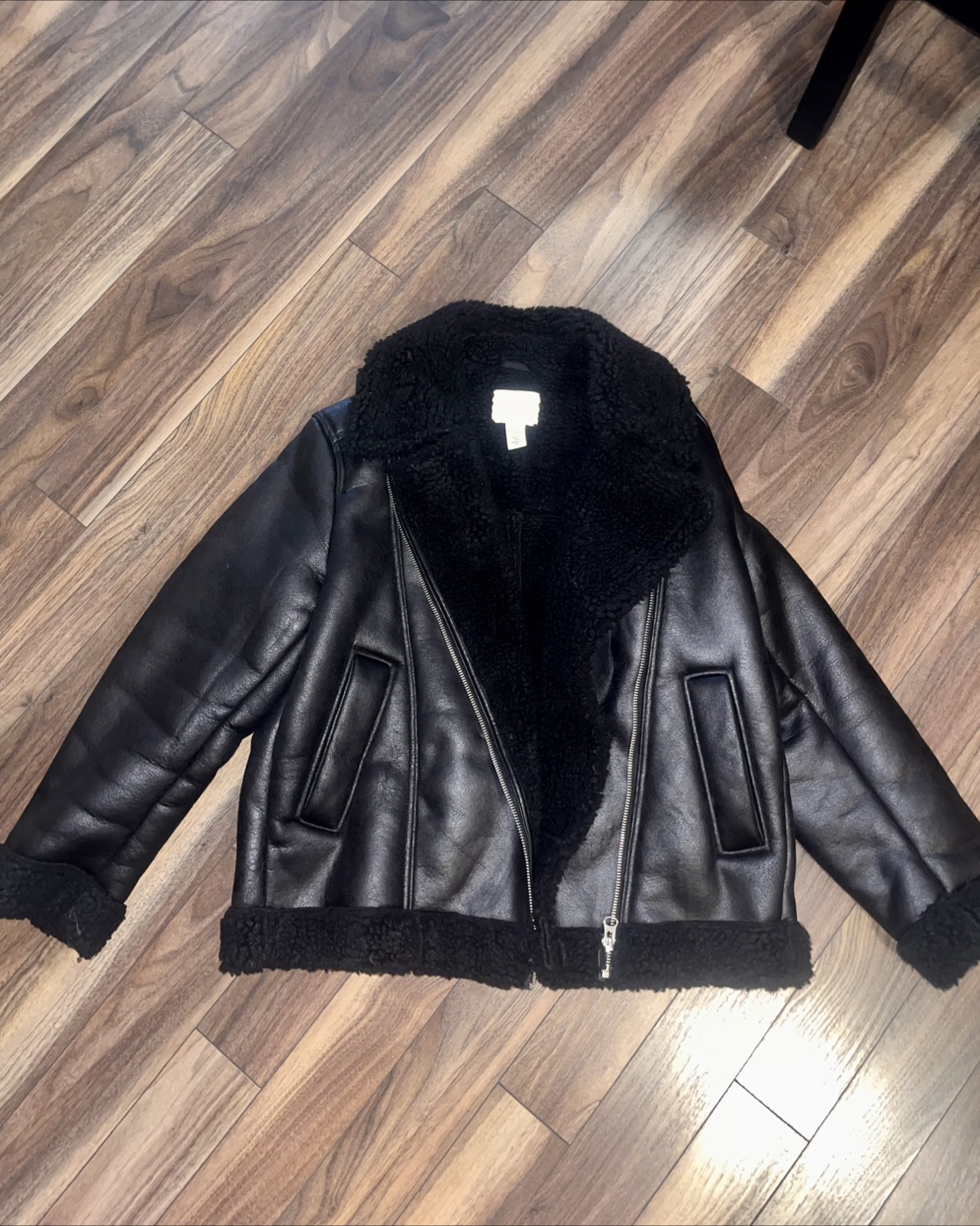 H&M Black Shearling Lined Aviator Jacket - Size S - photo 2