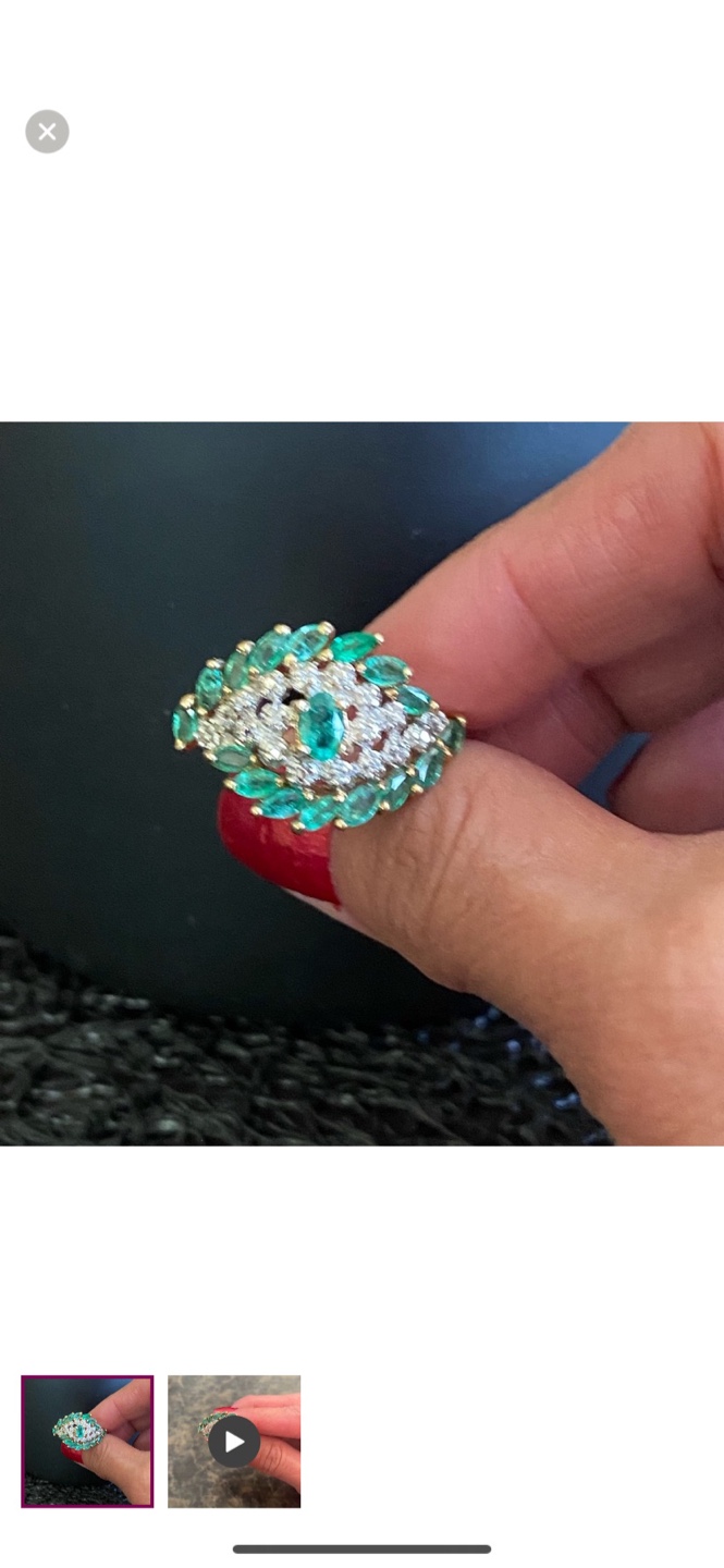 Diamond Emerald 10K Yellow Gold Cluster Band Ring