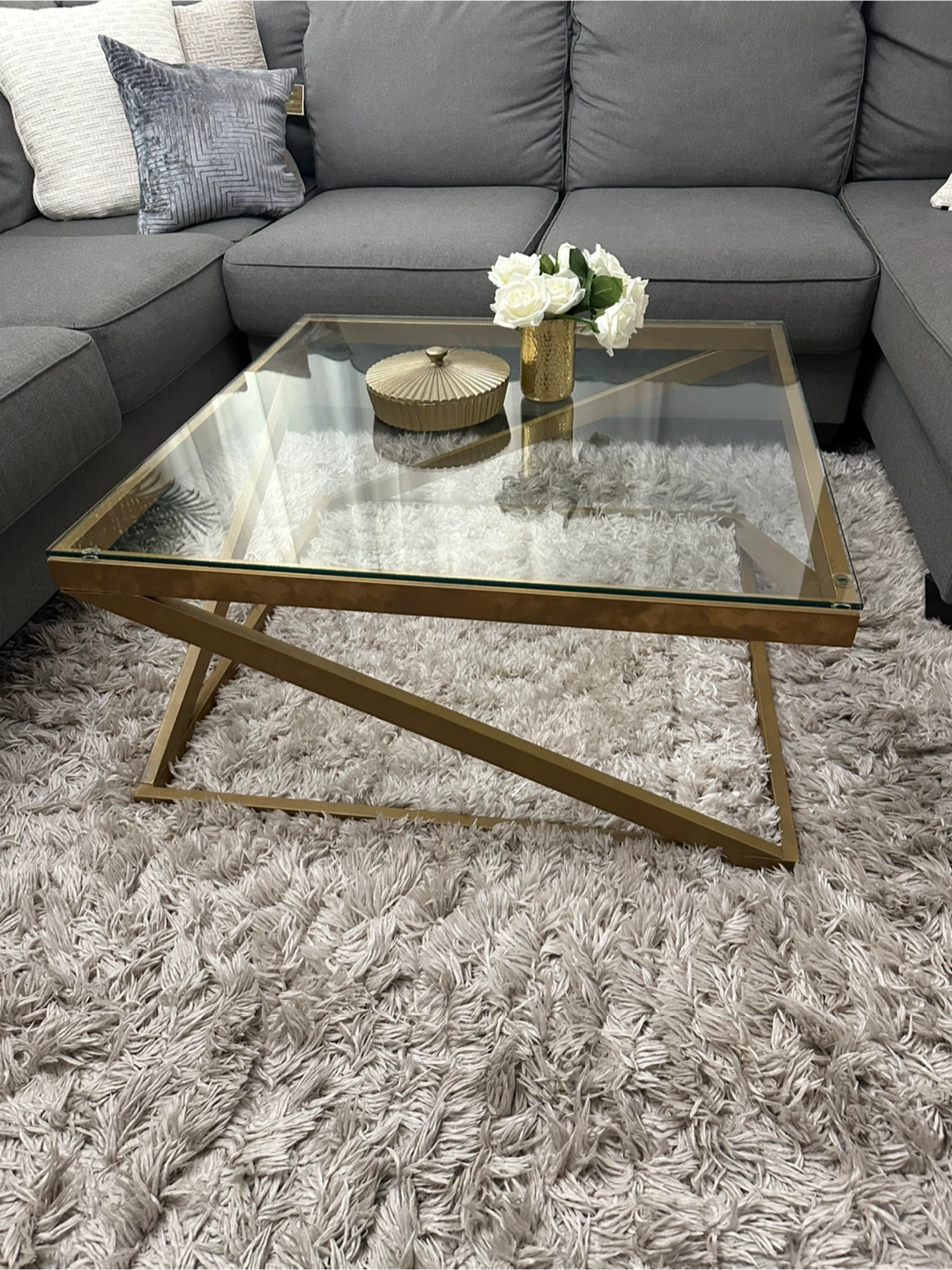Gold & Glass Square Coffee Table - photo 2