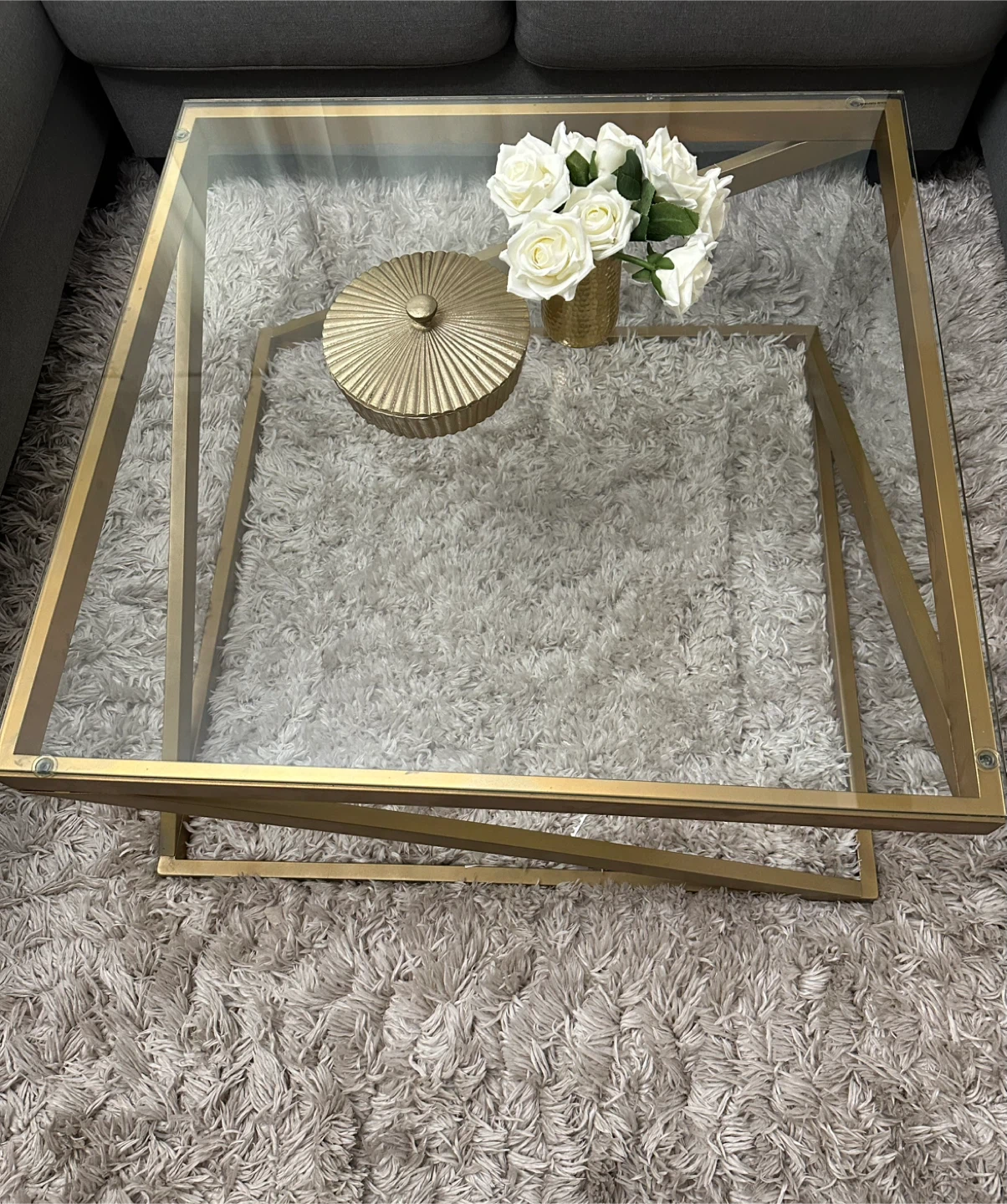 Gold & Glass Square Coffee Table