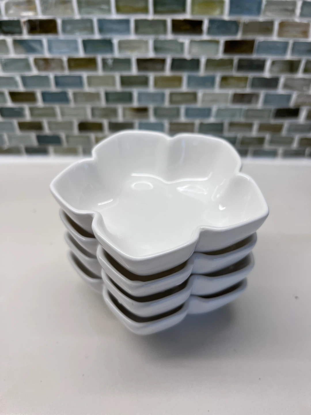 Set of 4 White Flower Shaped Dishes