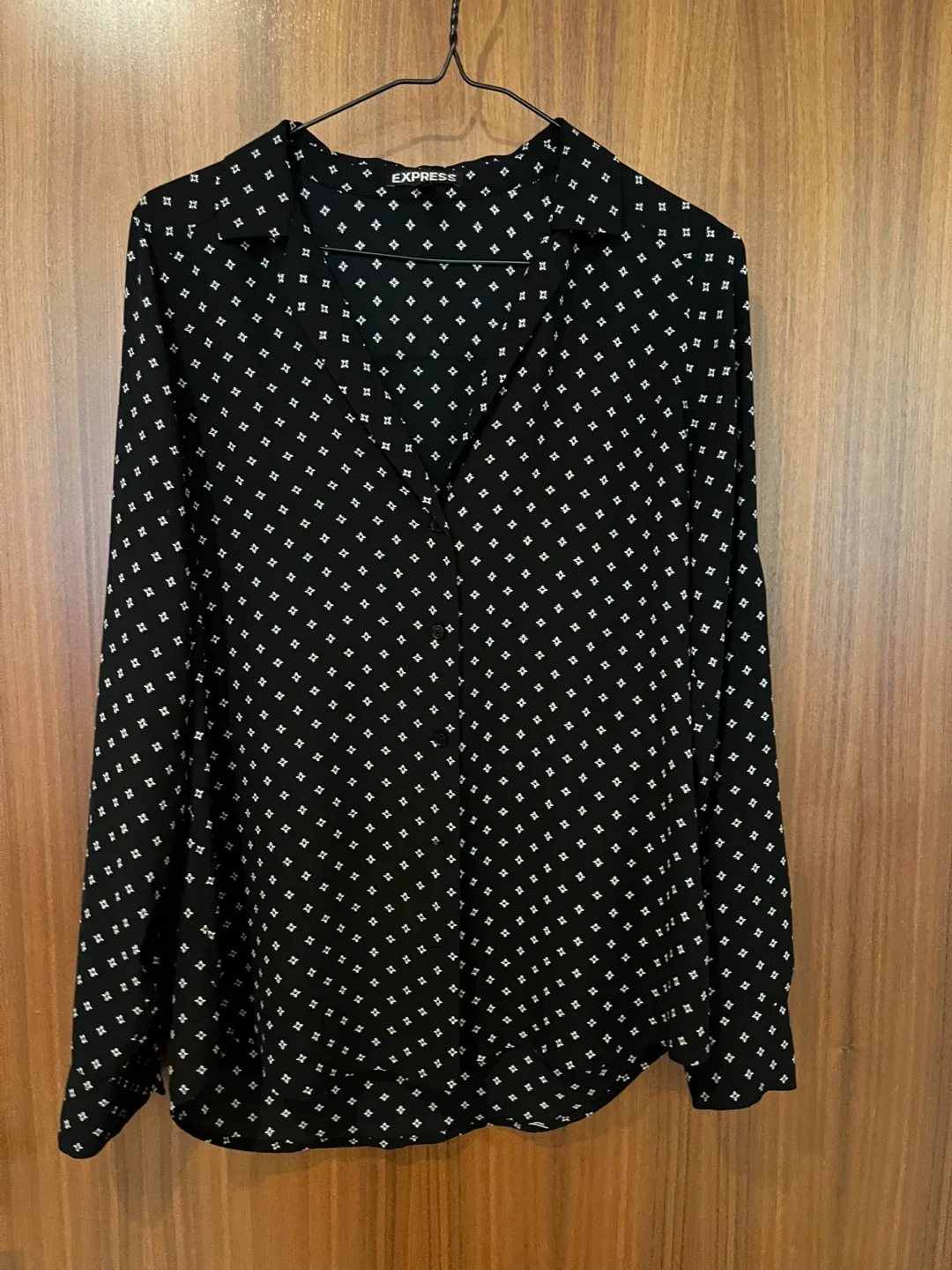 Moving sale ‼️ Express Black Patterned Long Sleeve Blouse thumbnail