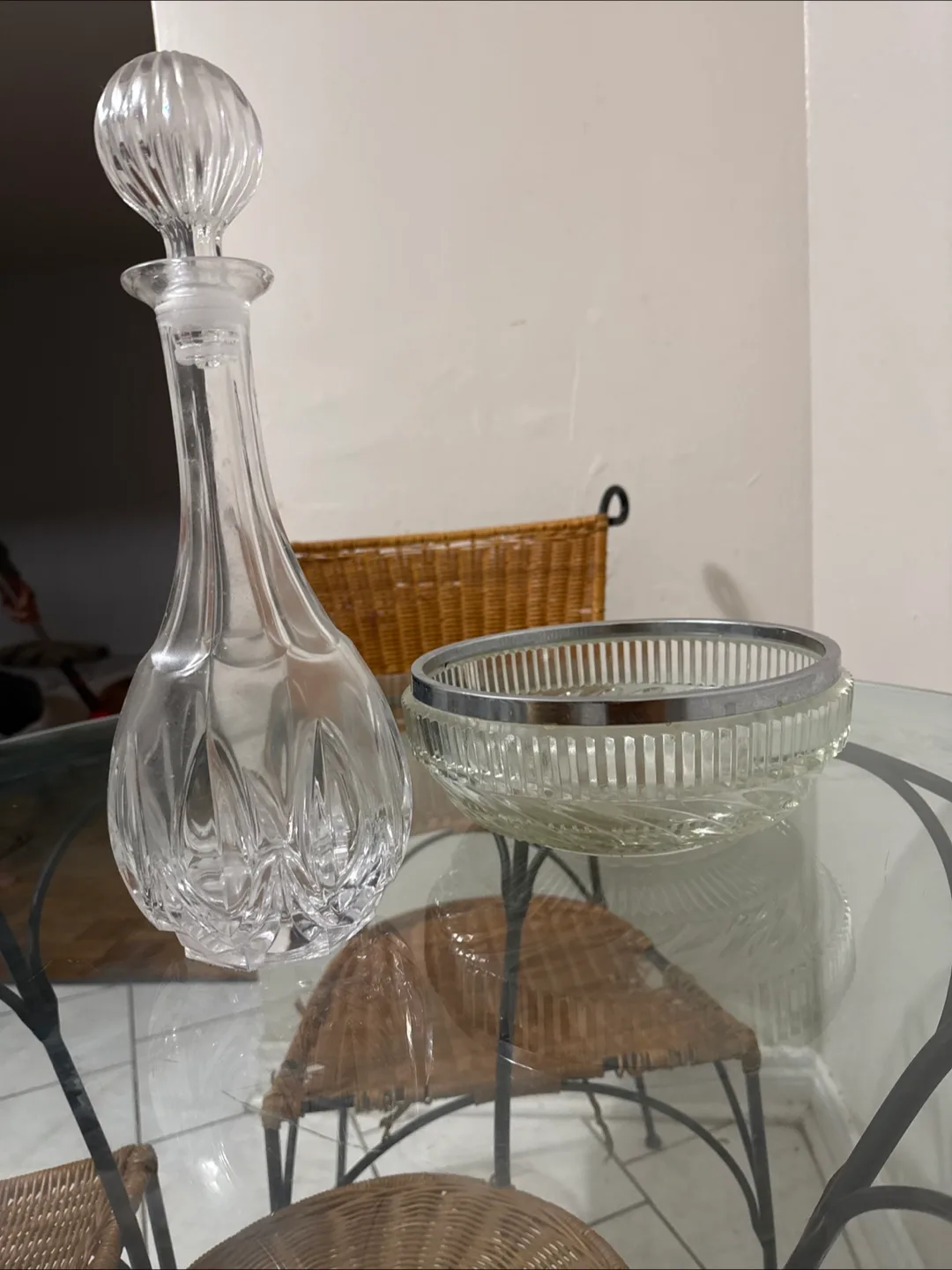 Moving out sale- Glass Top Table with 3Wicker Chairs image indicator(4)