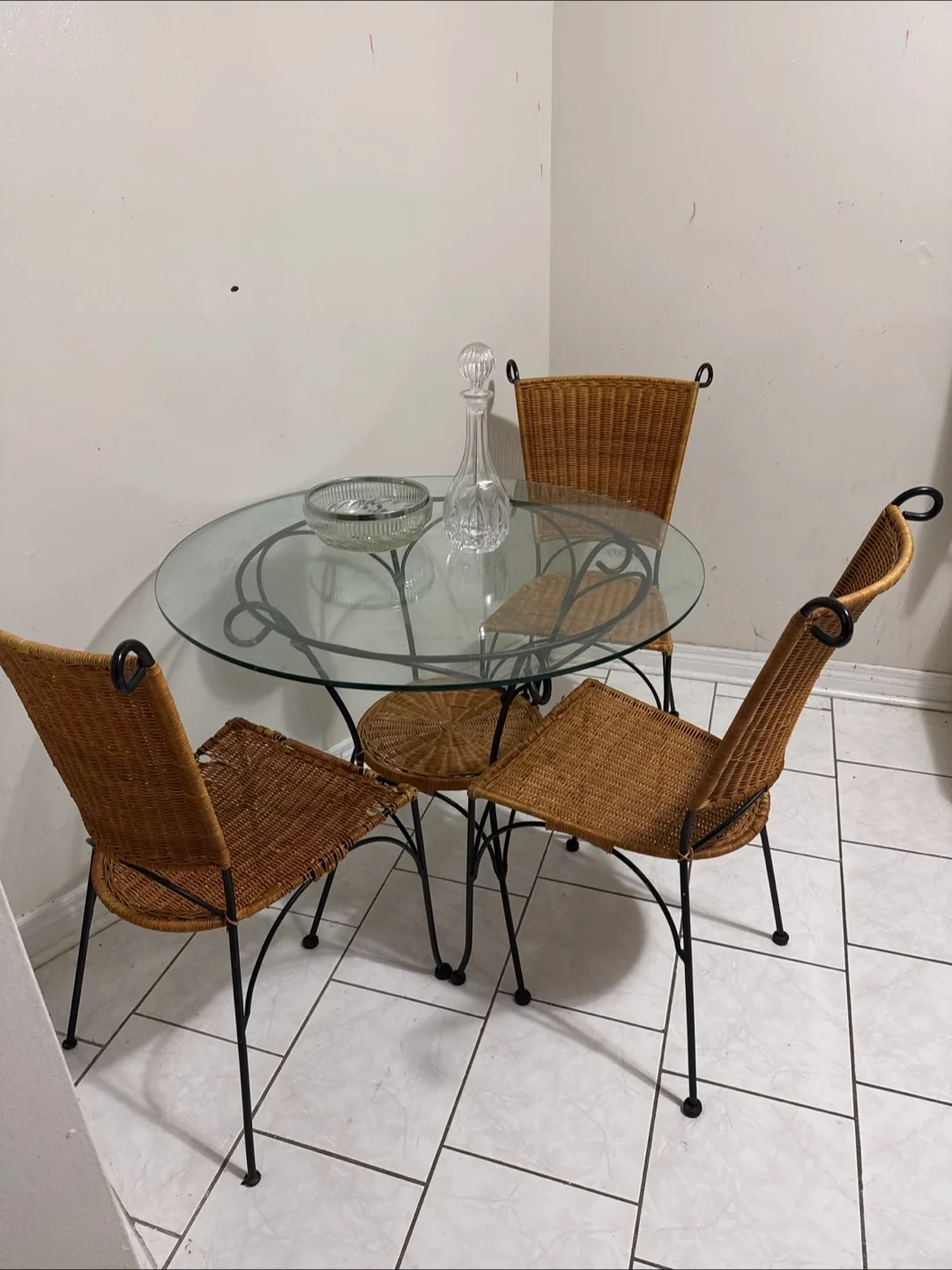 Moving out sale- Glass Top Table with 3Wicker Chairs image indicator(2)