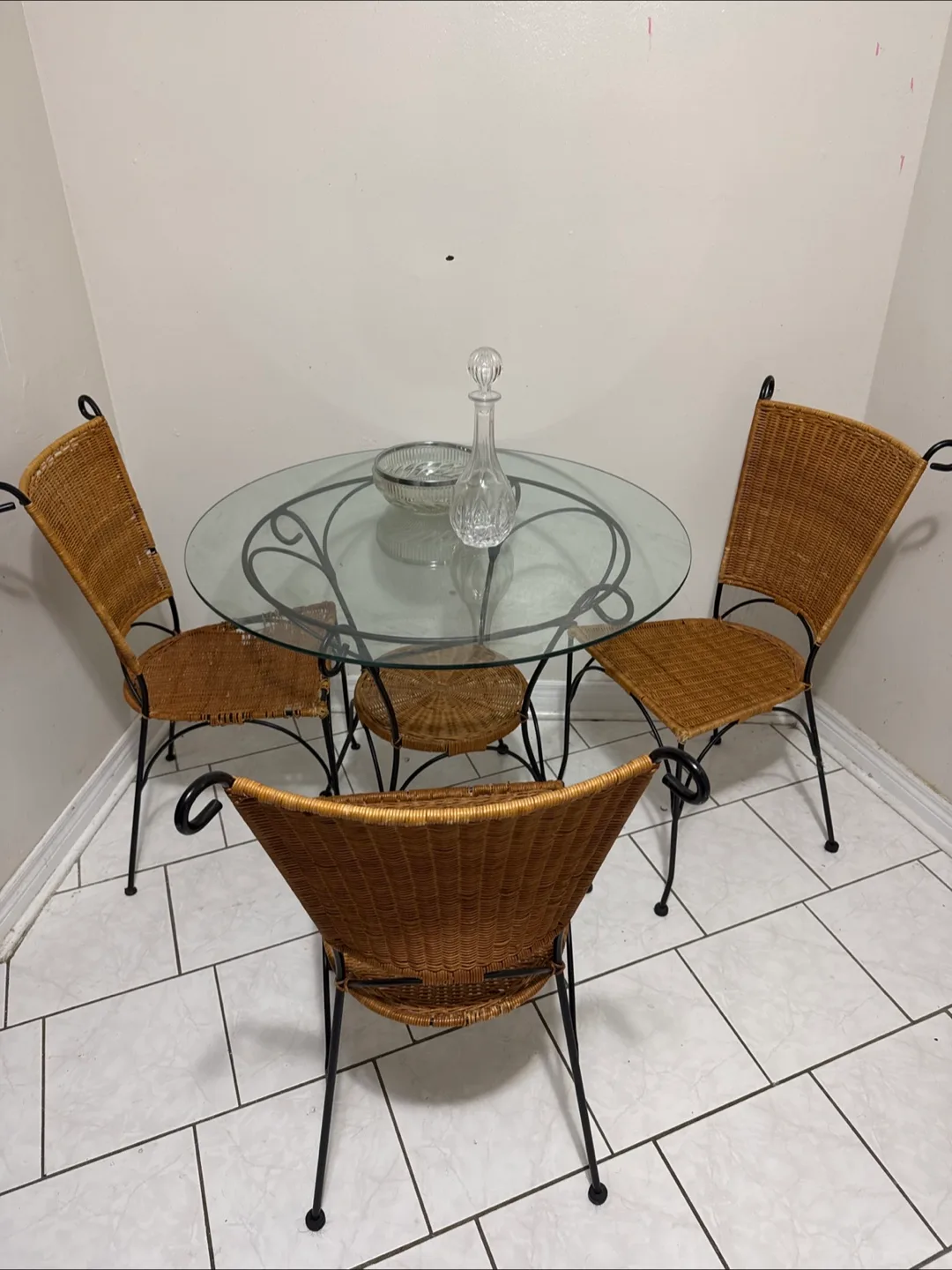 Moving out sale- Glass Top Table with 3Wicker Chairs thumbnail