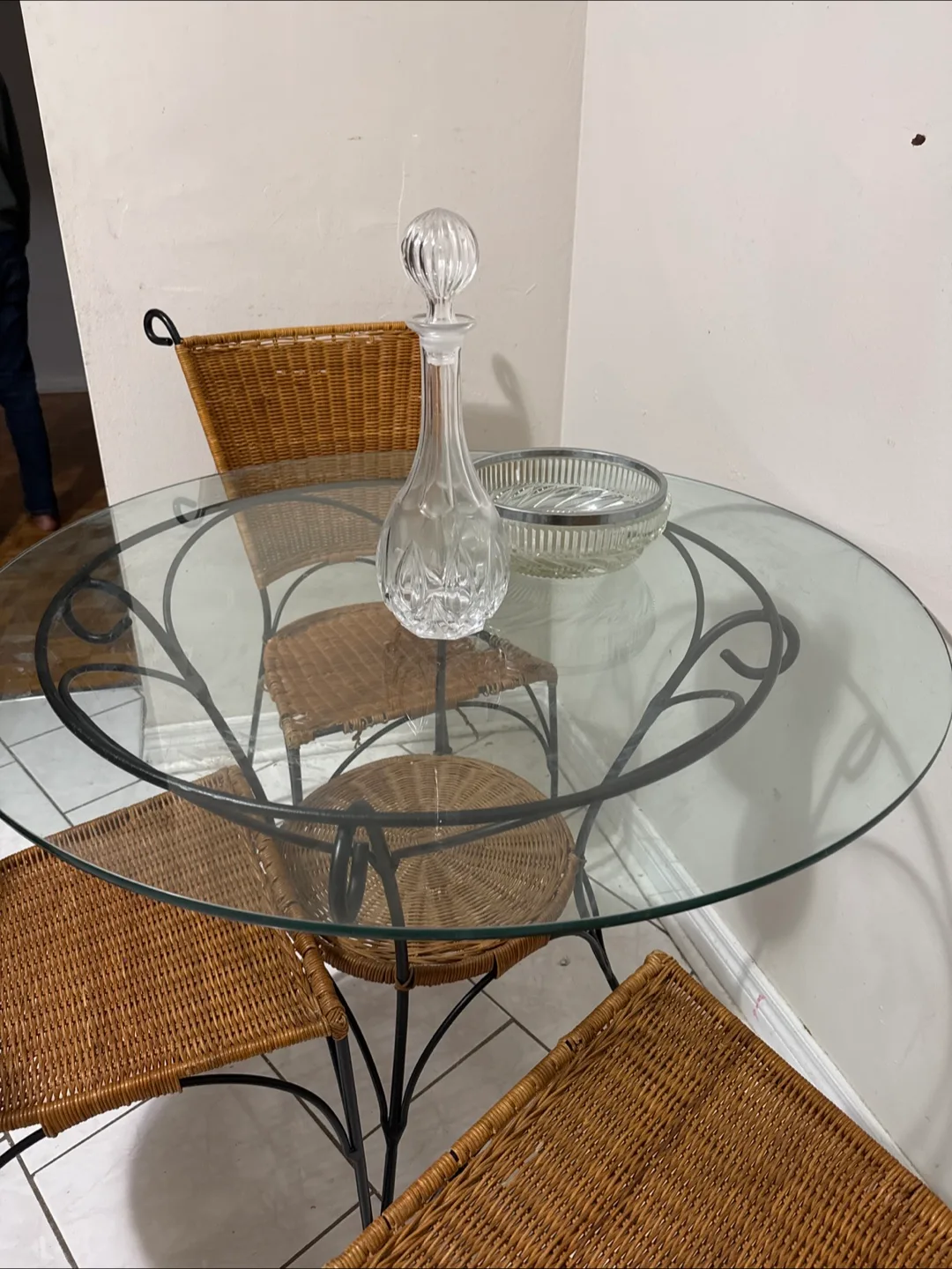 Moving out sale- Glass Top Table with 3Wicker Chairs image indicator(3)