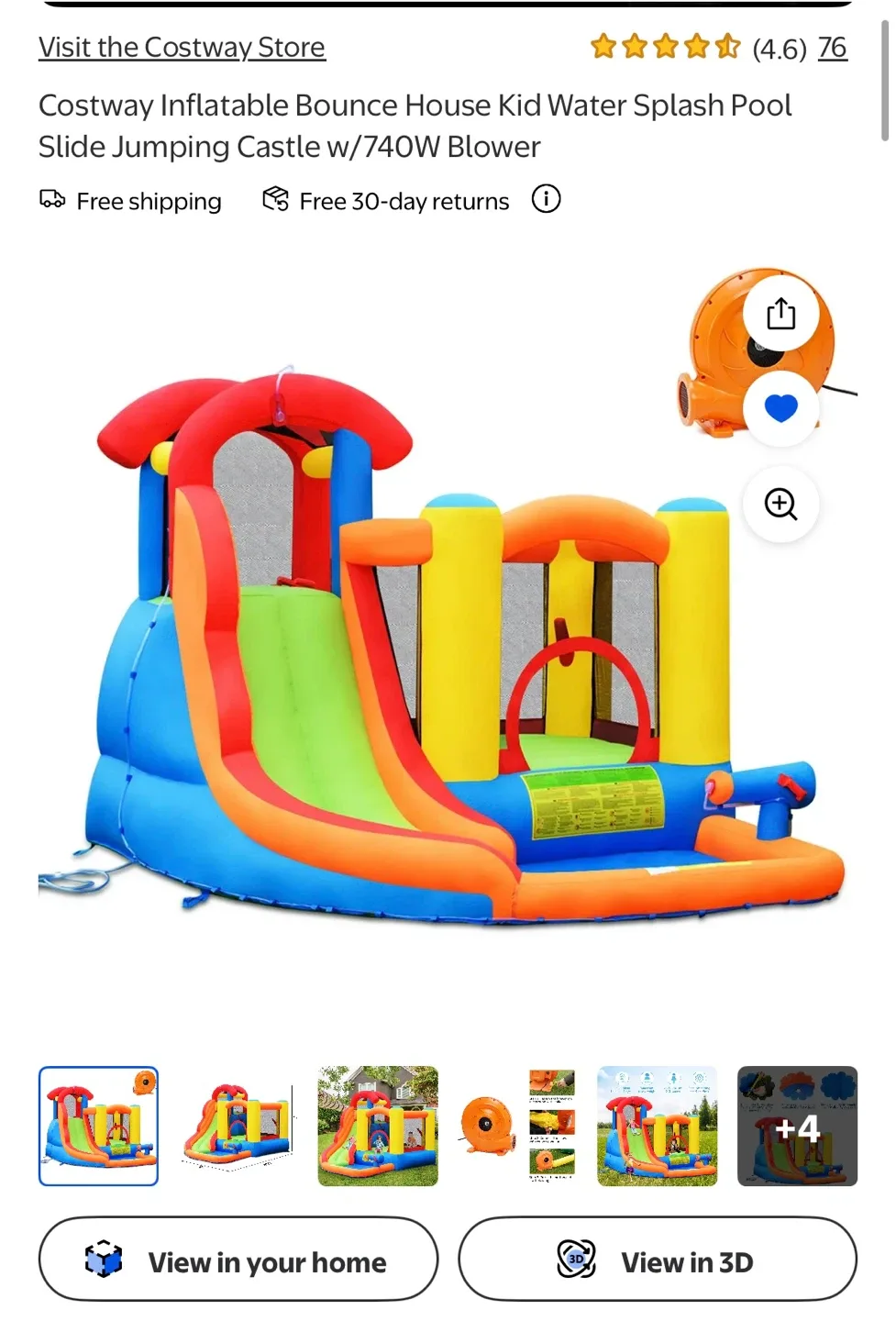 Costway Inflatable Bounce House Kid Water Slide thumbnail