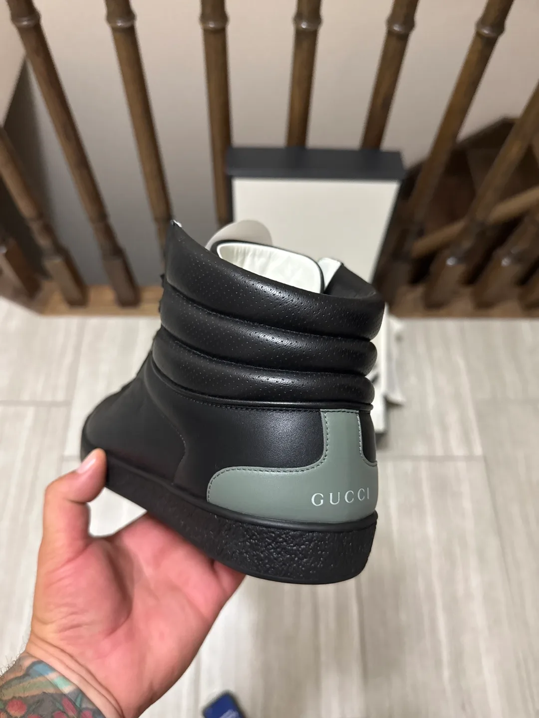 Gucci Black Leather High-Top Sneakers - Size 10 image indicator(6)