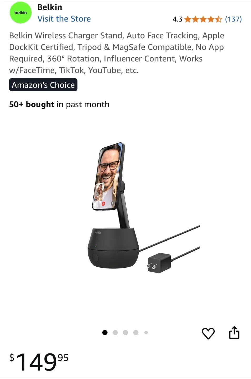 Belkin Stage Auto-Tracking Stand Pro with DockKit, 360 Rotation image indicator(9)