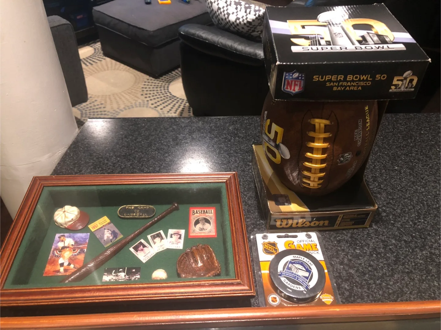 Framed Baseball & Hockey,football Memorabilia image indicator(9)