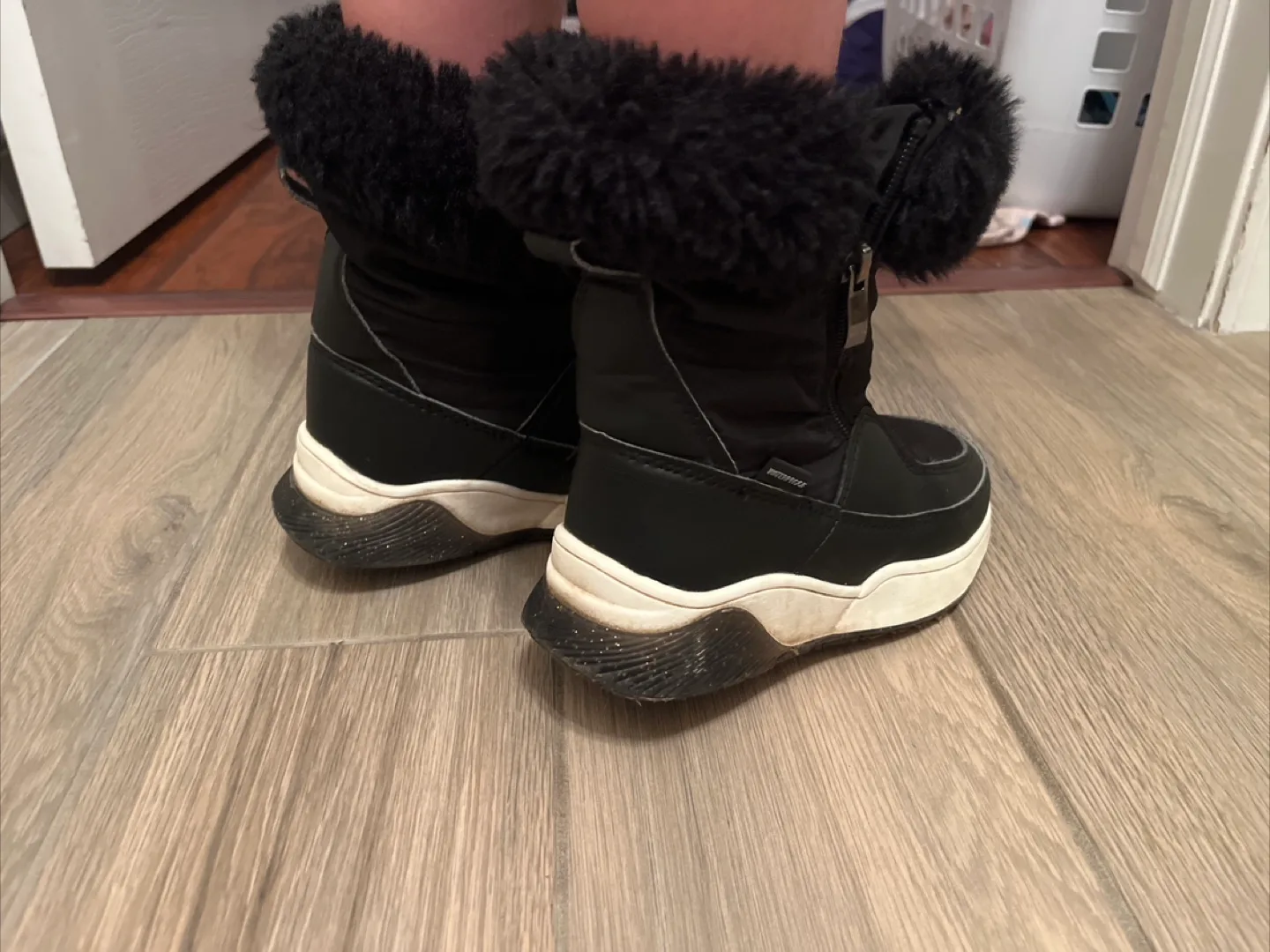 Black Winter Boots with Faux Fur Trim image indicator(2)