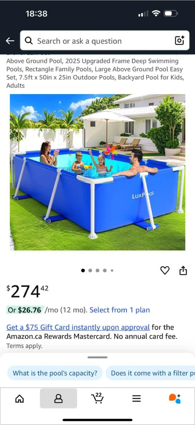 LuxPool Above Ground Pool – 7.5ft x 50in x 25in – New thumbnail