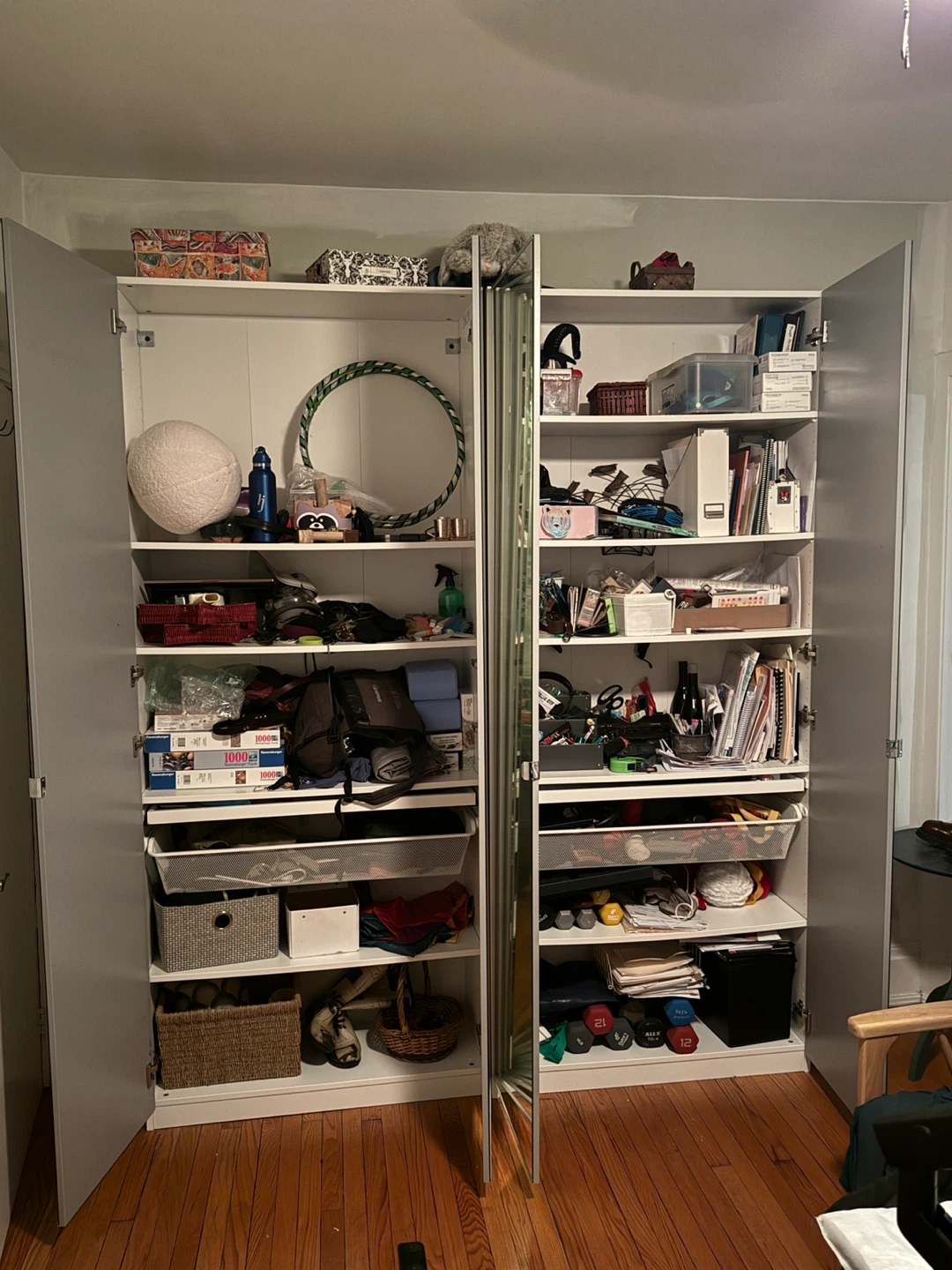 2 x  IKEA PAX - white, tall, 15” deep, mirror doors