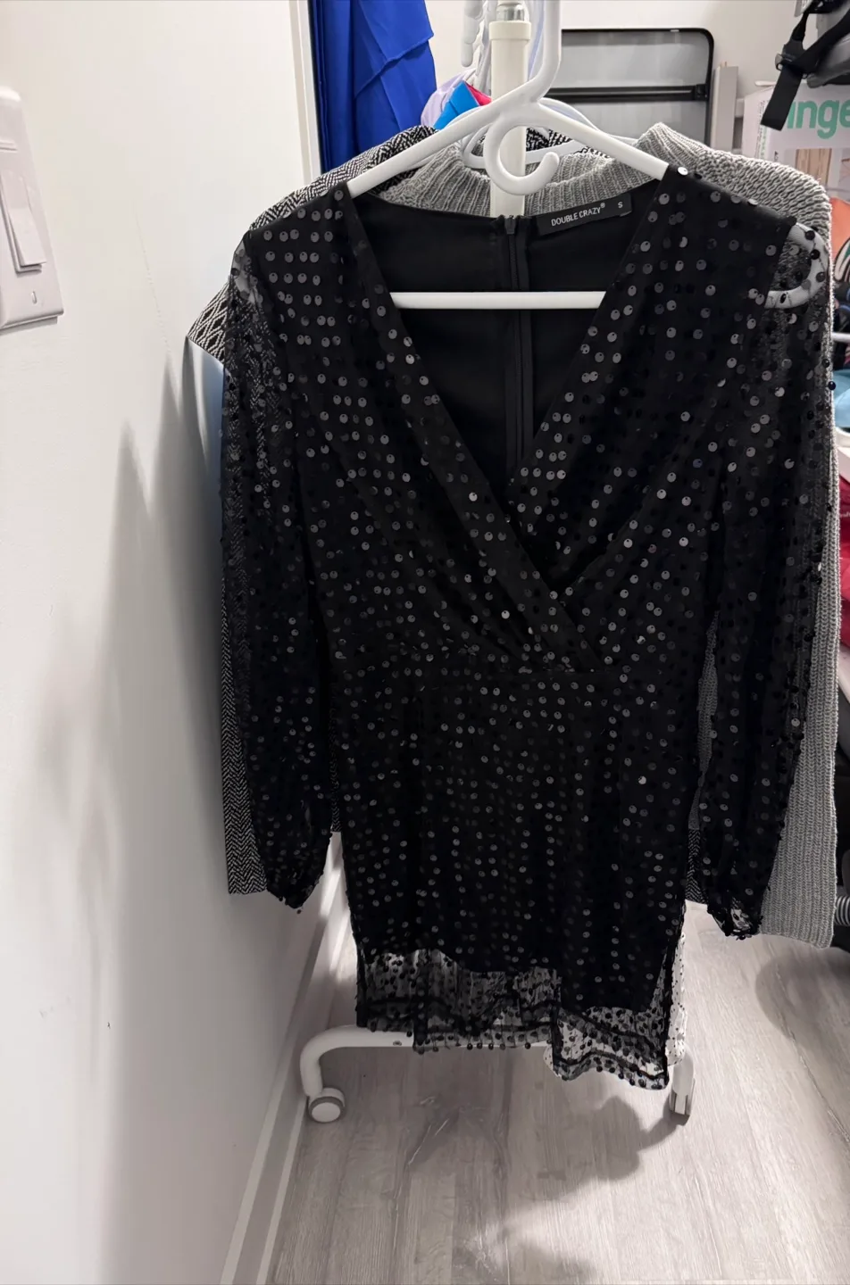 Double Crazy Black Sequin Mini Dress - Size S thumbnail