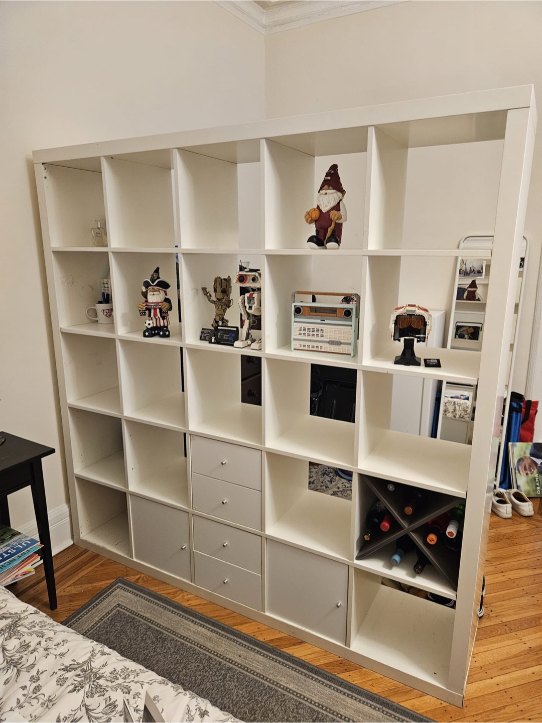 IKEA 5 x 5 Kallax White Shelving Unit with inserts