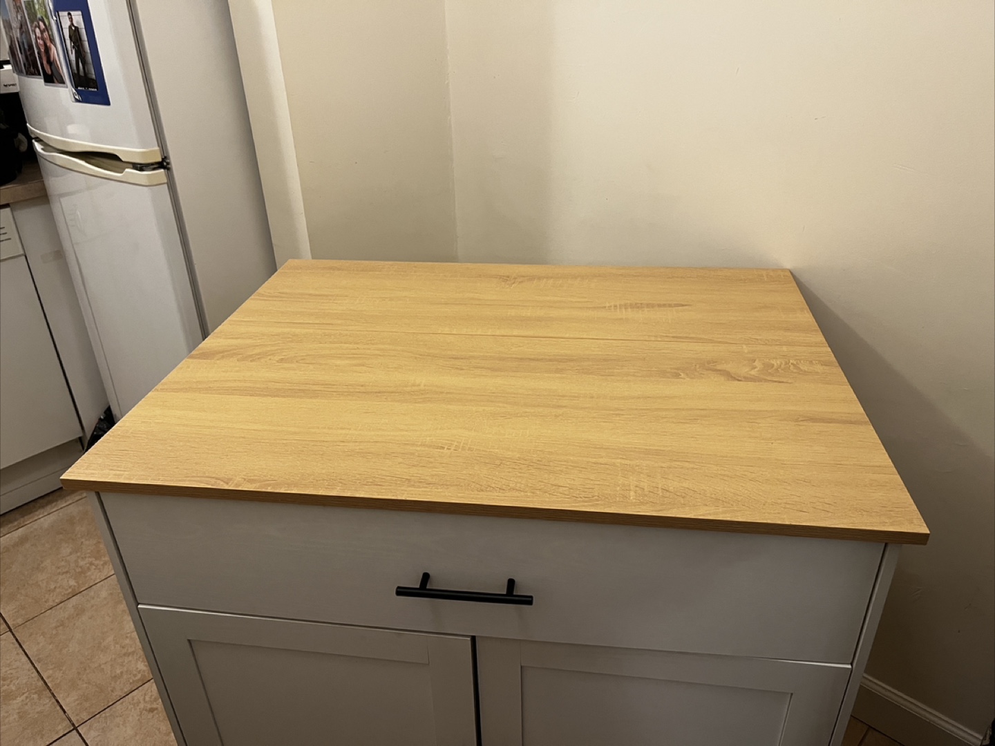 White Kitchen Island Cart on Wheels  with Wood Top and Drop Leaf - photo 3