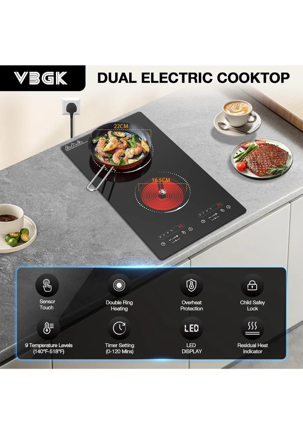 VBGK Cooktop, 110V, 2100W, 2 Burner - photo 5