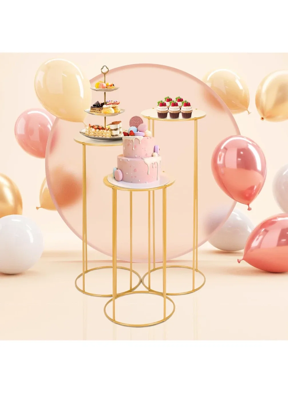 Gold Metal Flower Stands 33.5/28.8/23.6 In thumbnail