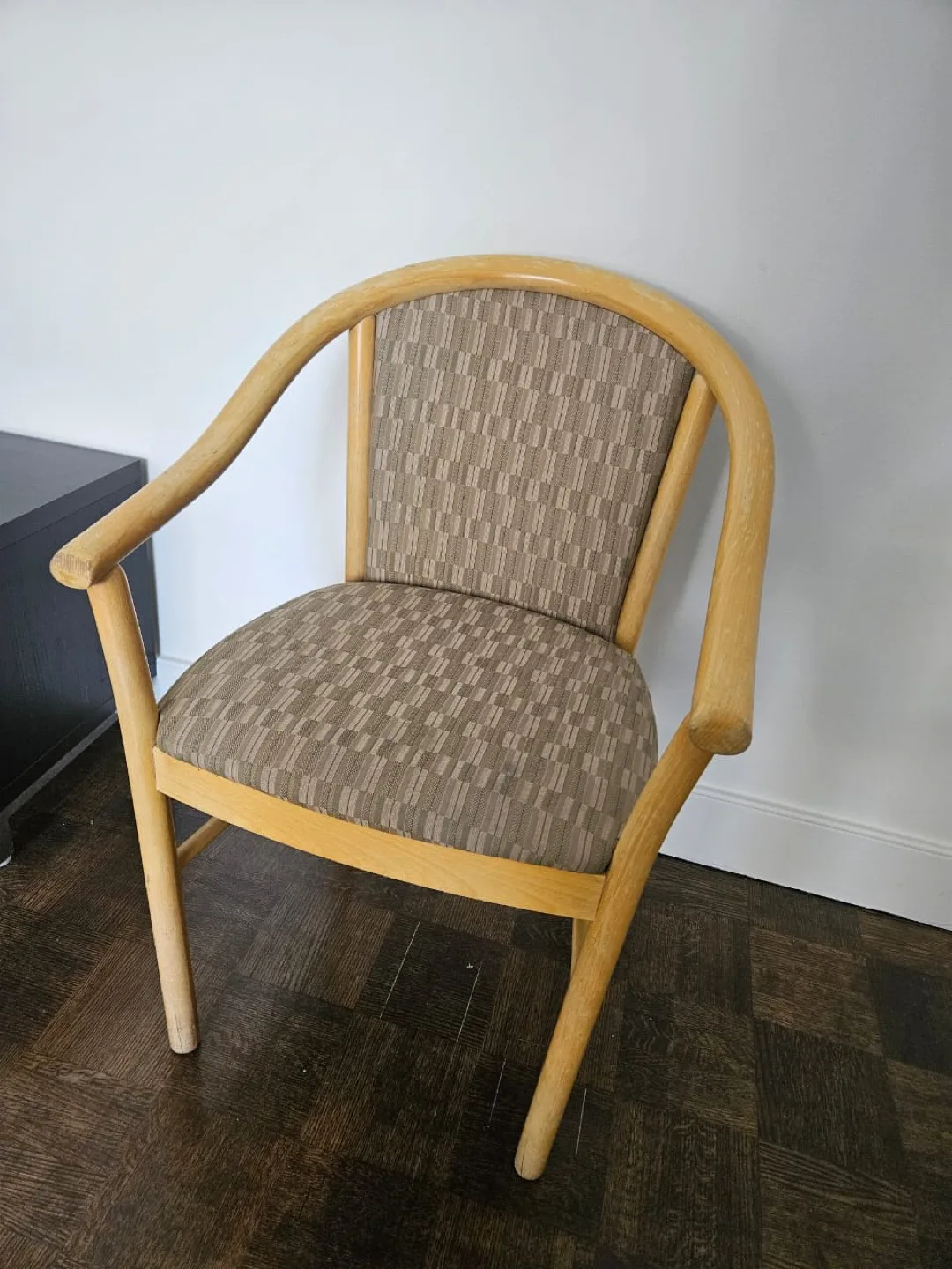 Wooden Armchair with Patterned Upholstery thumbnail