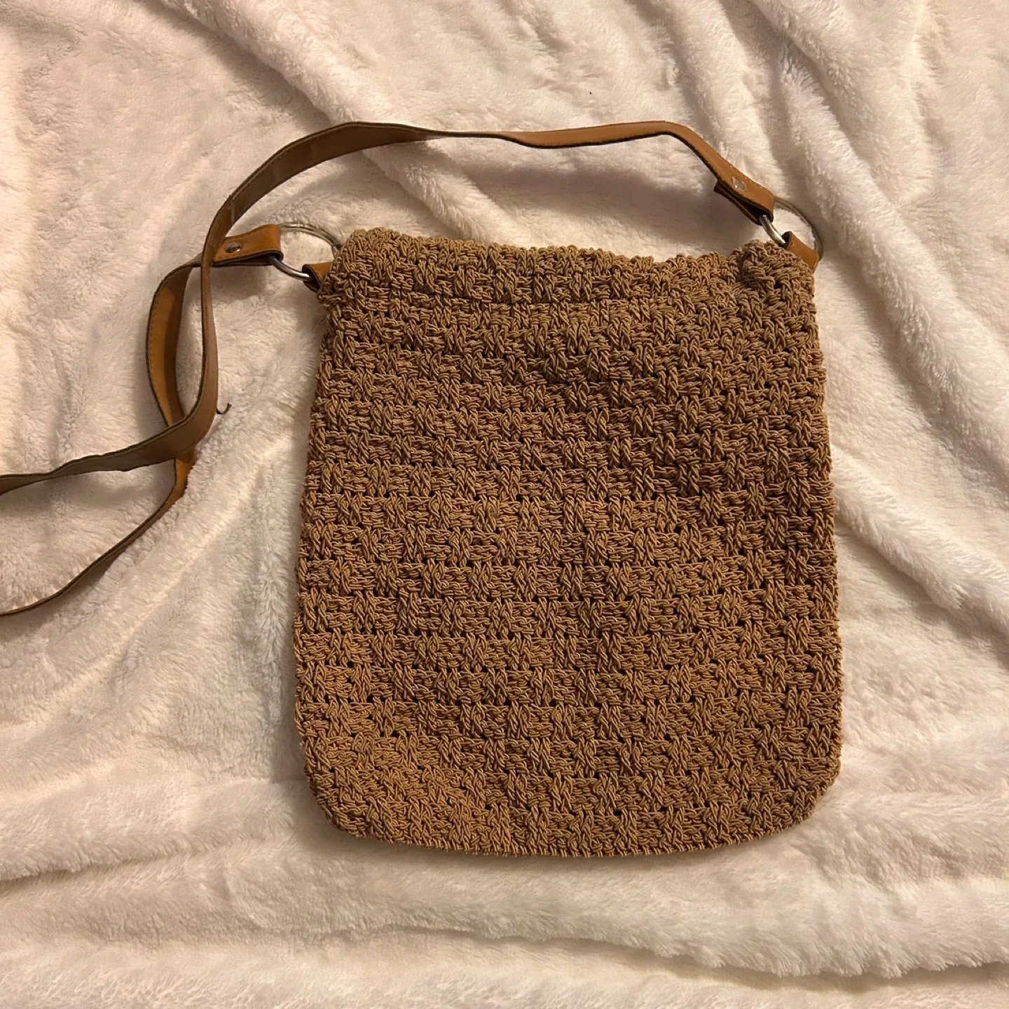 Brown Woven Crochet Shoulder Bag image indicator(3)