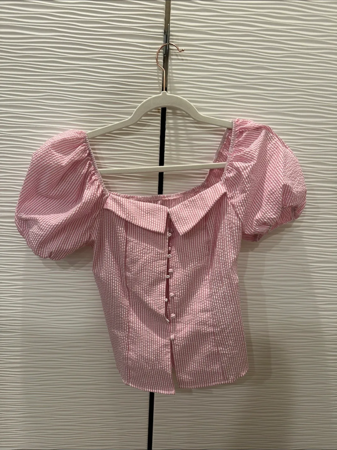 Pink Striped Puff Sleeve Top thumbnail