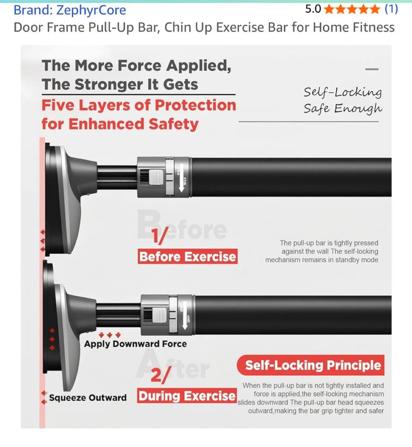 ZephyrCore Door Frame Pull-Up Bar (XLL, Black) – New - photo 5