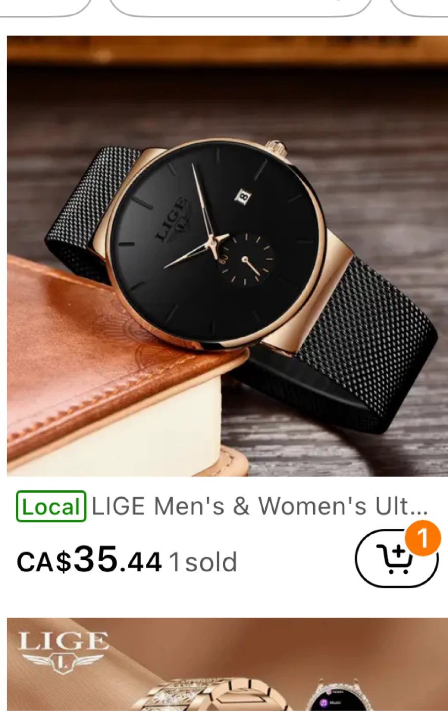 LIGE Men's/women women’s Watch, Black & Gold - photo 2