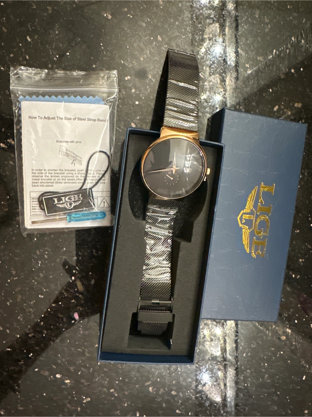 LIGE Men's/women women’s Watch, Black & Gold